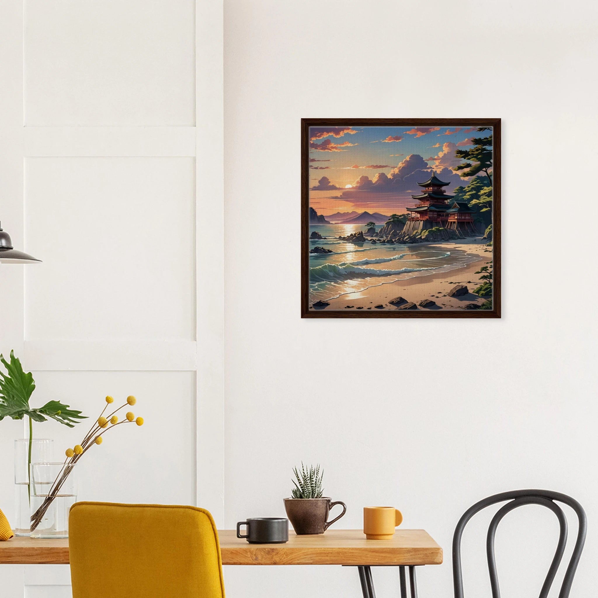 Close-up of the framed canvas edge showcasing textured brushstrokes and subtle layering in the "Temple of Peace" artwork.