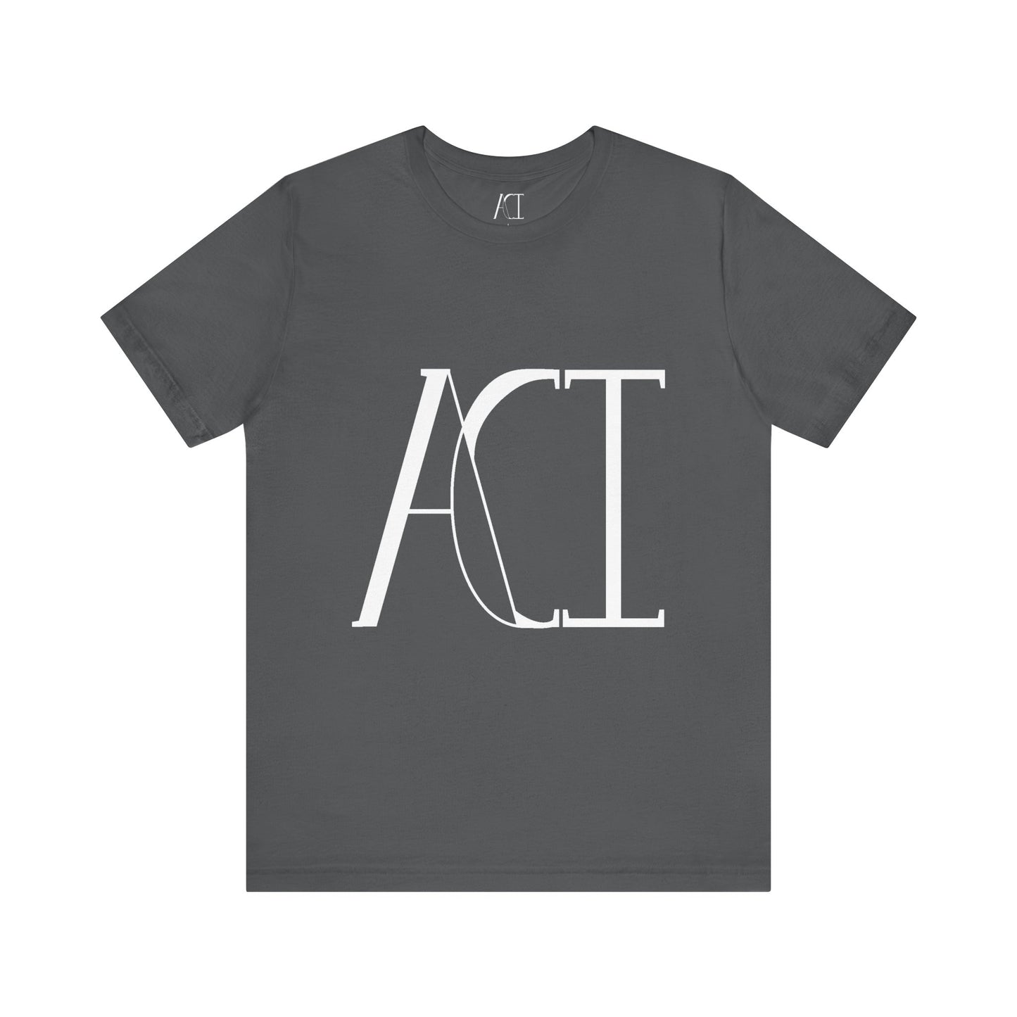 This is a asphalt crewneck ACI t-shirt. The front showcases a large ACI logo in the middle of the shirt. The print is white and is printed with the size label in white on the inside of the shirt. The tab also has the ACI logo. This is the flat front picture of the shirt.