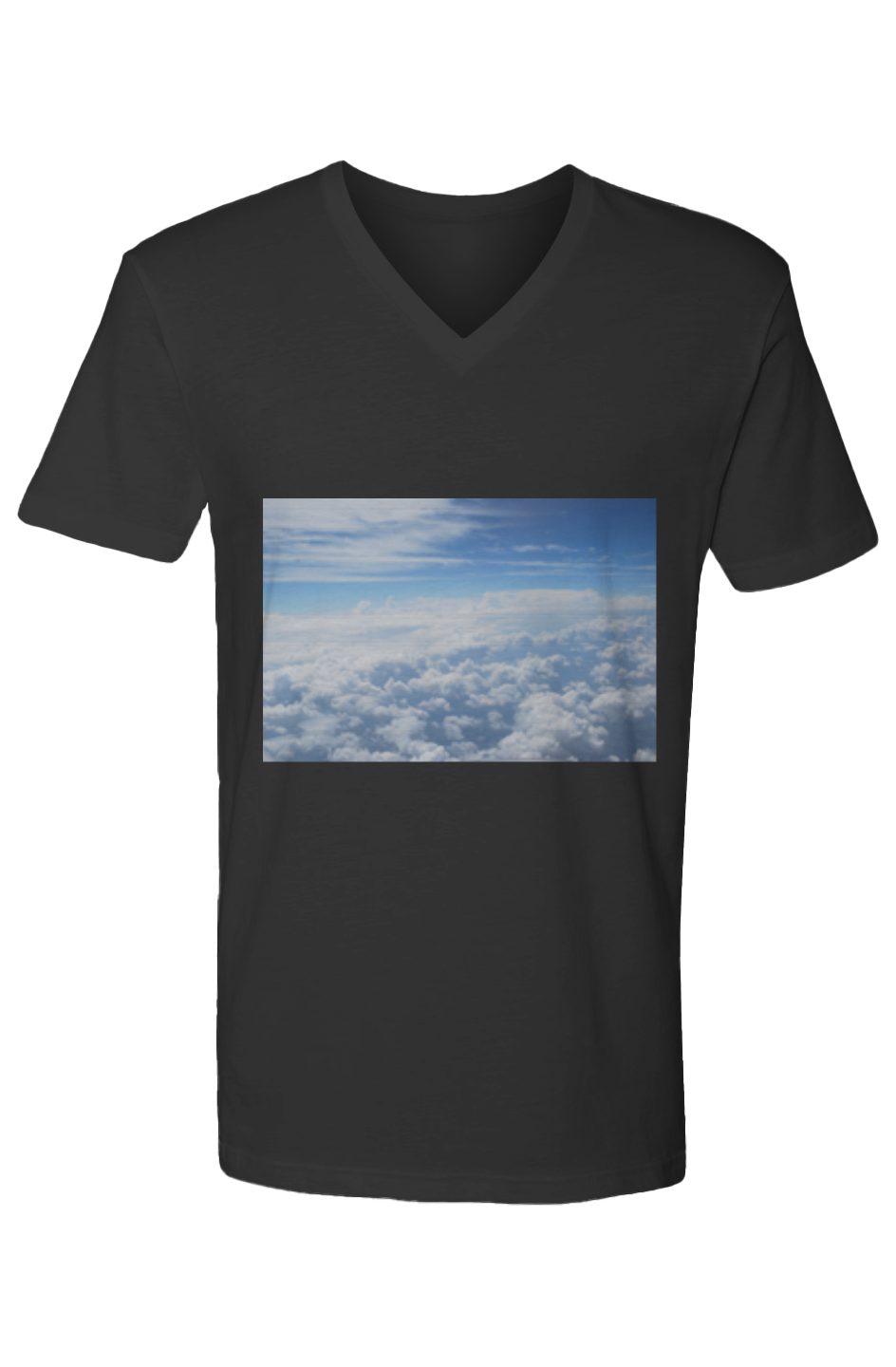 Apliiq Above the Clouds V-Neck T-Shirt in relaxed fit, soft cotton jersey with cloud pattern, ocean blue color, short sleeves