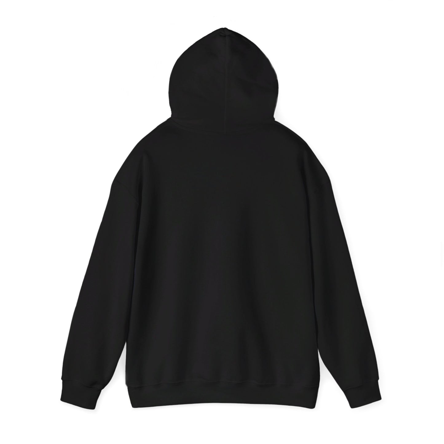This is the Black Echeveria In Bloom Hoodie by Chris Foster Design. It comes in sizes S-5XL and this shows the back with the hood up. There is no illustrations or designs on the back. There is hemming on the wrists and the waists. The hoodie is against a white background.