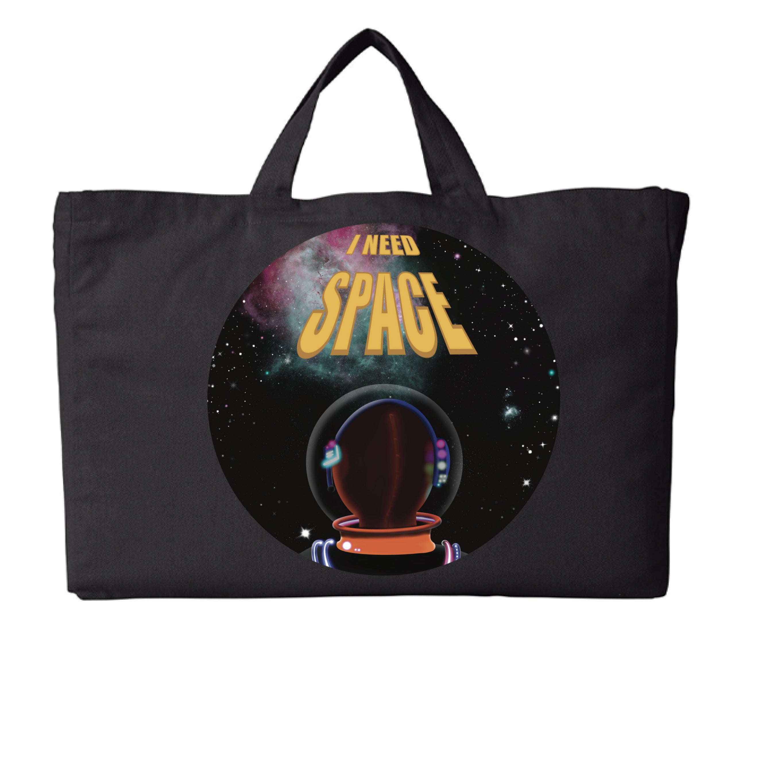 Ninja PoD I Need Space G2G Tote bag made of organic cotton, light grey color, 14x14 inches, with black handles and printed
