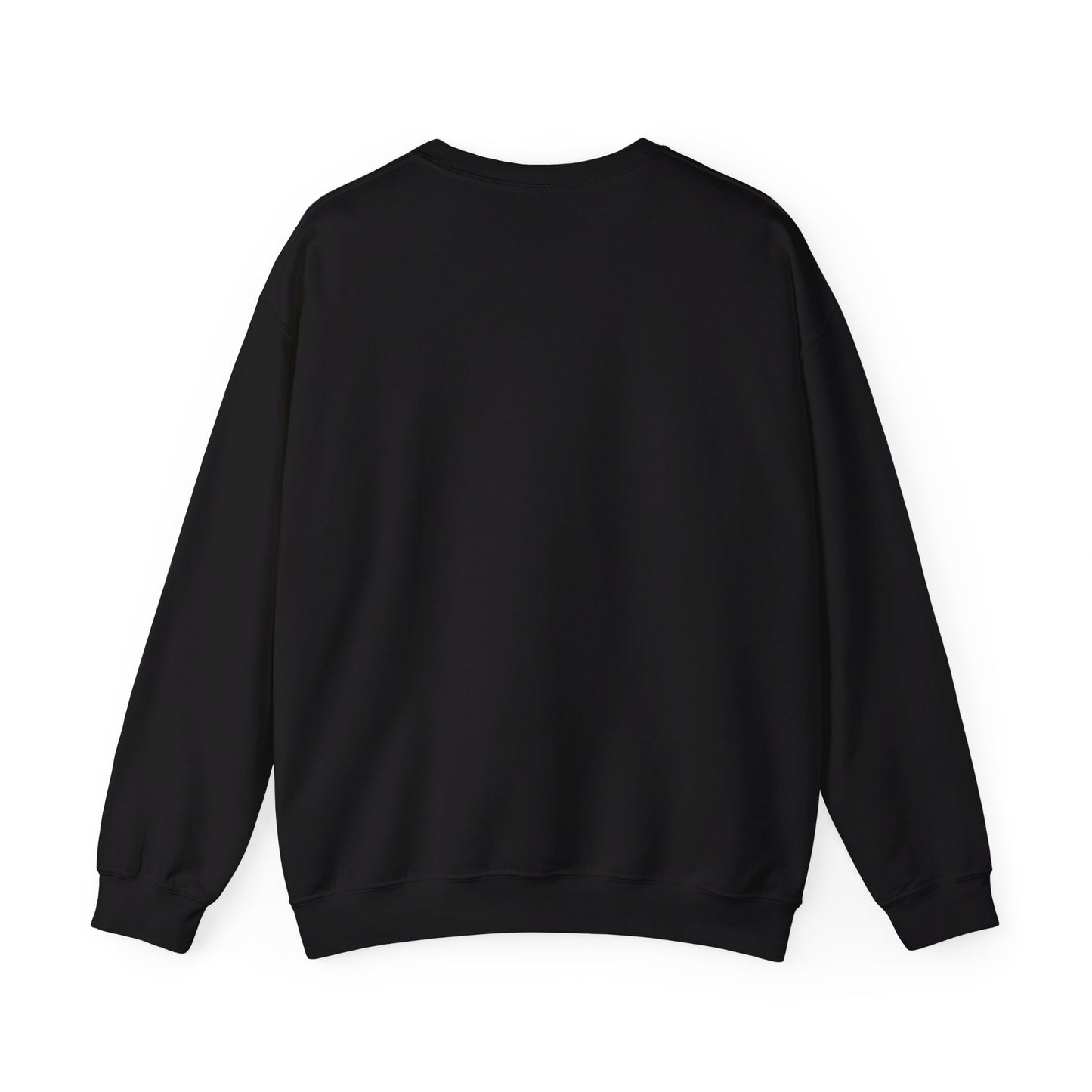 This is the Black Pisces Sweatshirt by Chris Foster Design that comes in sizes S-3XL and illustration starts from the upper chest till below the belly button. This is an image of the back of the sweatshirt. It is color matched with no design. There is hemming on the wrists and end of the sweatshirt. It is against a white background.
