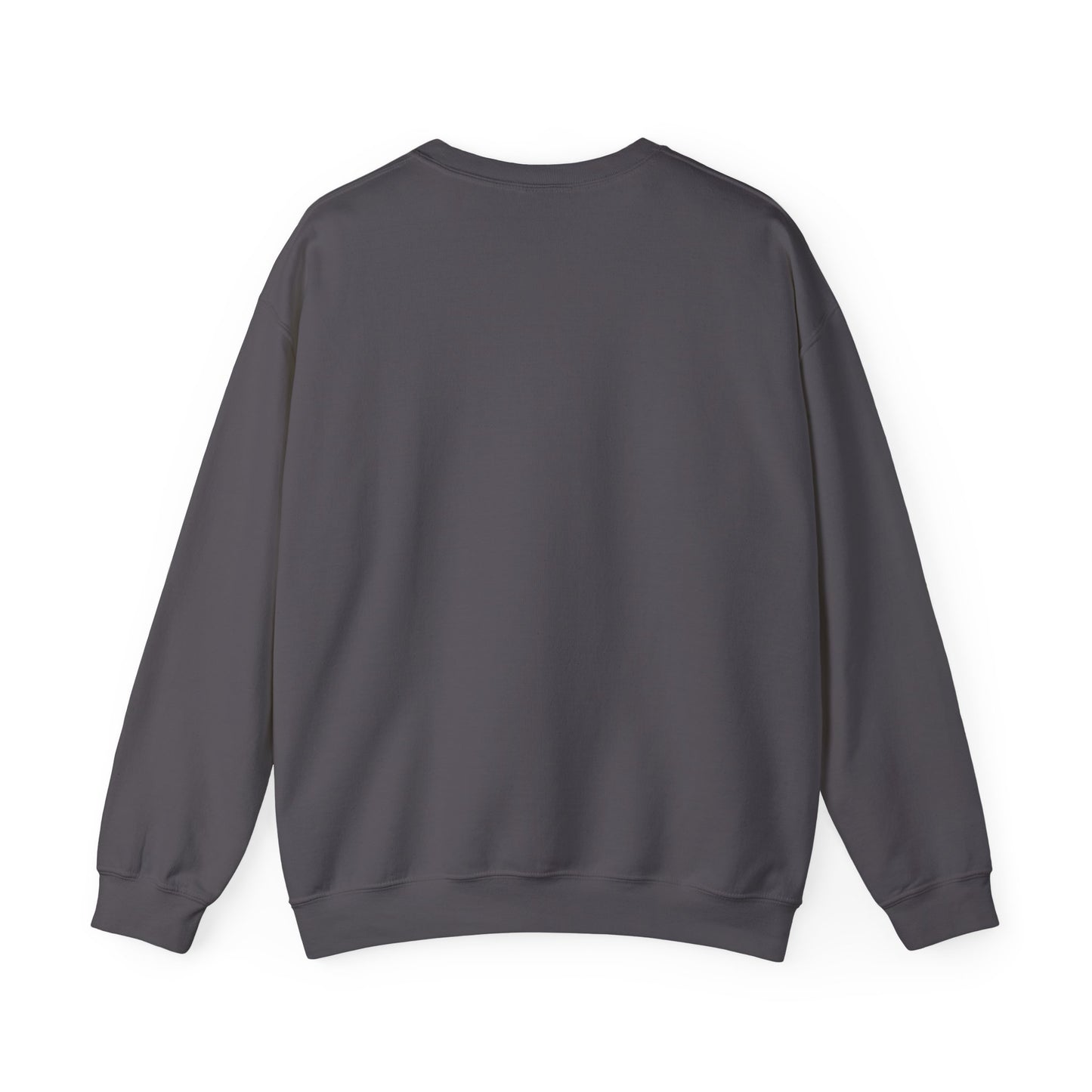 This is the Charcoal Snow Valley Sweatshirt that is a crewneck coming in S - 5XL sizes. The image shows the back of it with the same color. There are hemmed parts by the wrists and along the bottom of the sweatshirt.