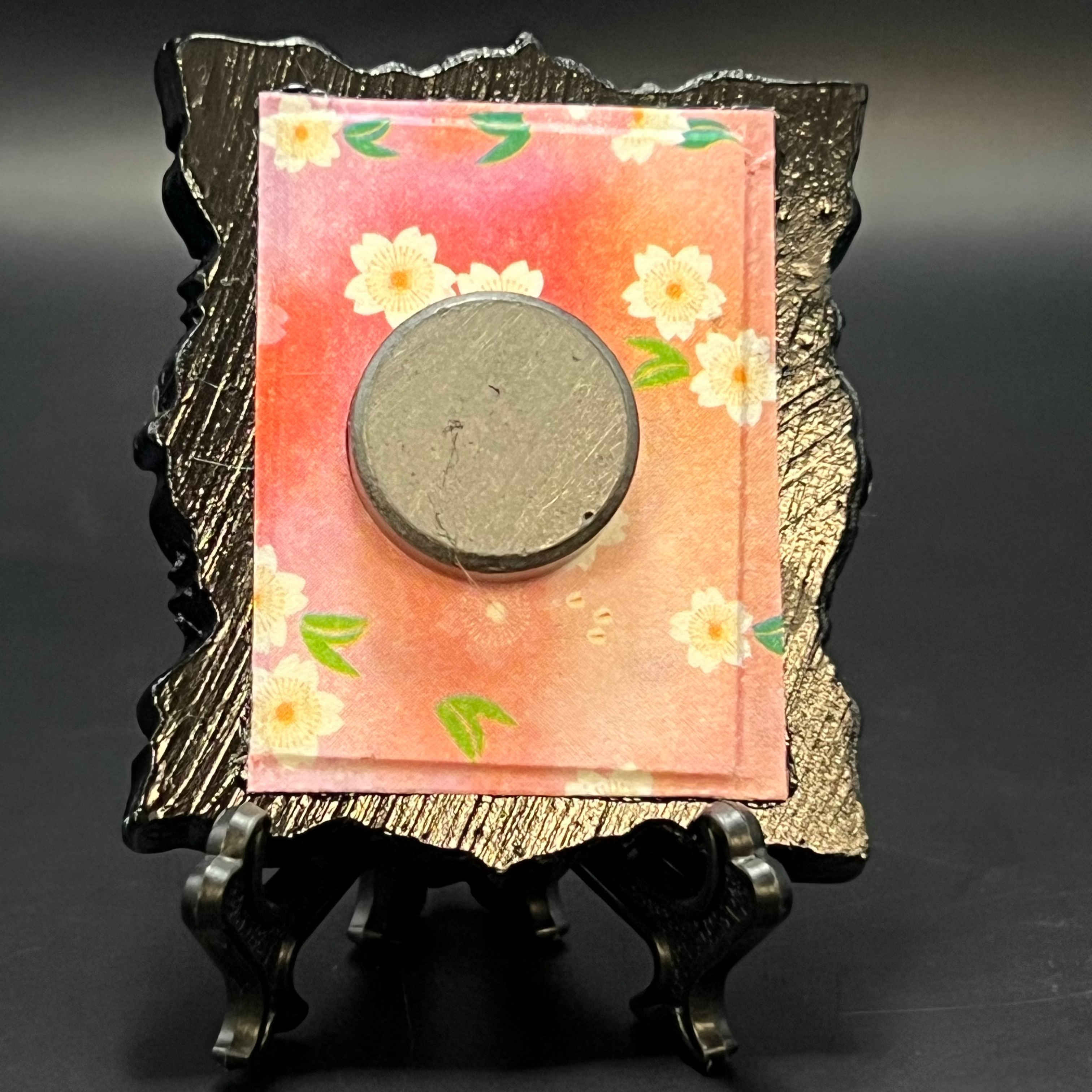 Close-up of the textured brushstrokes highlighting cherry blossom petals and subtle layering in the vertical mini painting.