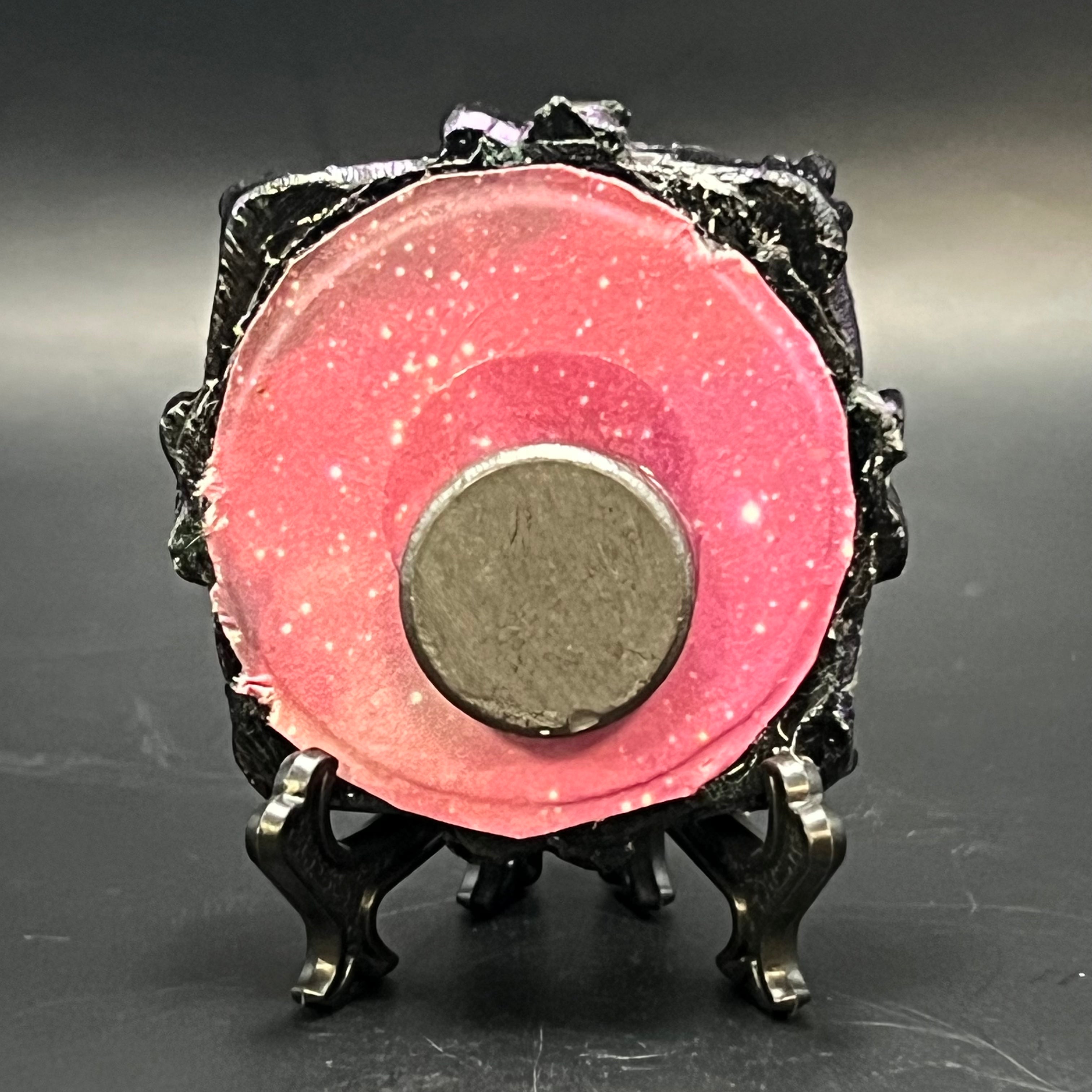 Close-up of textured brushstrokes highlighting the layered crescent shapes and subtle color blending in the mini painting.