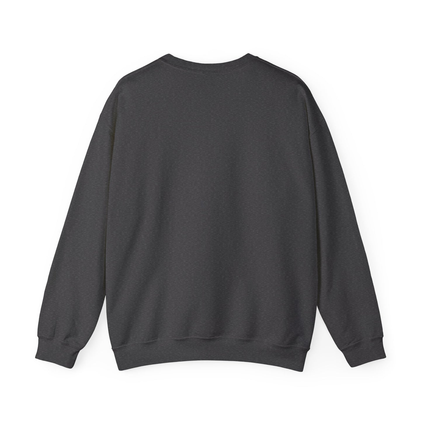 This is the Dark Heather Snow Valley Sweatshirt that is a crewneck coming in S - 5XL sizes. The image shows the back of it with the same color. There are hemmed parts by the wrists and along the bottom of the sweatshirt.
