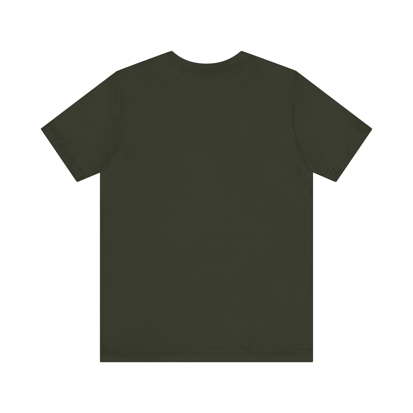 This is the ACI crewneck dark olive t-shirt. It is showcasing the back of it with no print just the color of the shirt. This is a flat back picture.