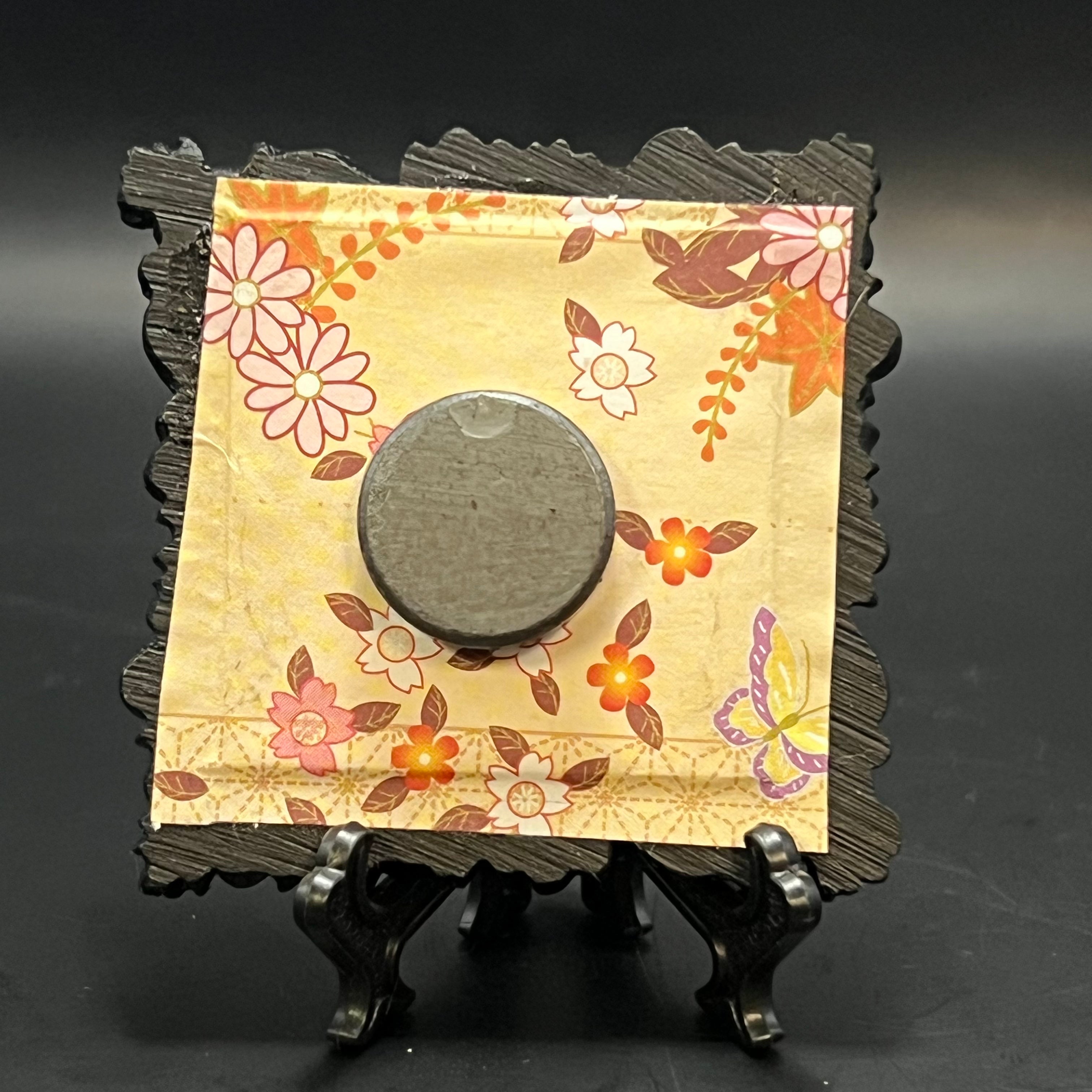 Close-up of vibrant yellow Fly Agaric mushroom cap texture with intricate white spots and glossy surface details.