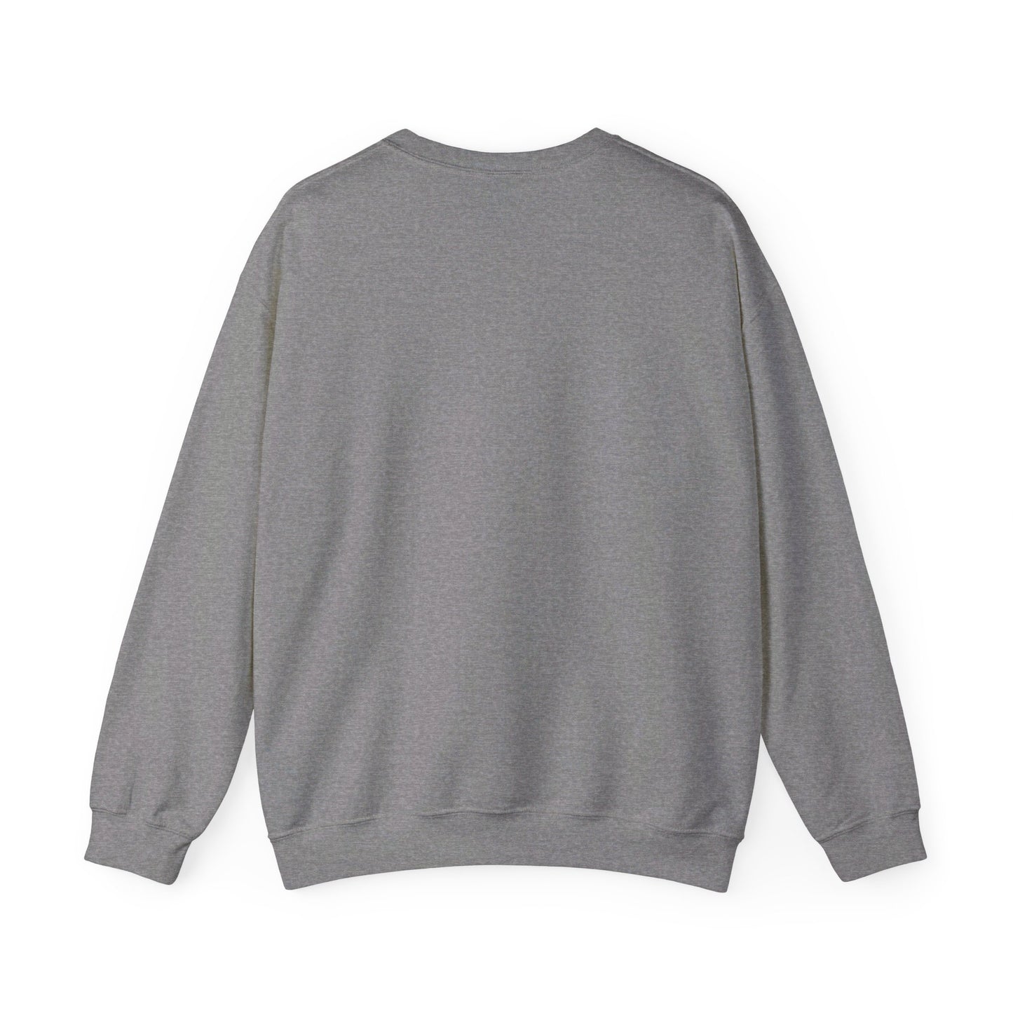 This is the Graphite Heather Pisces Sweatshirt by Chris Foster Design that comes in sizes S-3XL and illustration starts from the upper chest till below the belly button. This is an image of the back of the sweatshirt. It is color matched with no design. There is hemming on the wrists and end of the sweatshirt. It is against a white background.