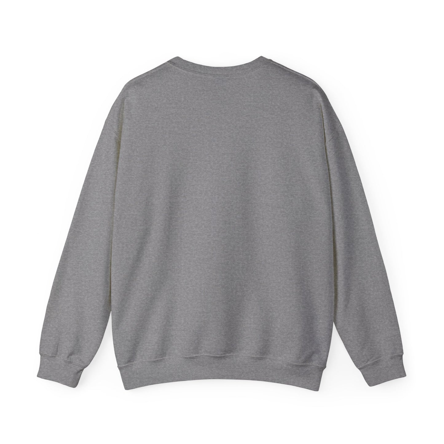 This is the Graphite Heather Temple of Peace Sweatshirt by Lee Hansheng Studios. It comes in sizes S-5XL. This is an image of the sweatshirt from the back. There is no illustration or image. The shirt is against a white background.