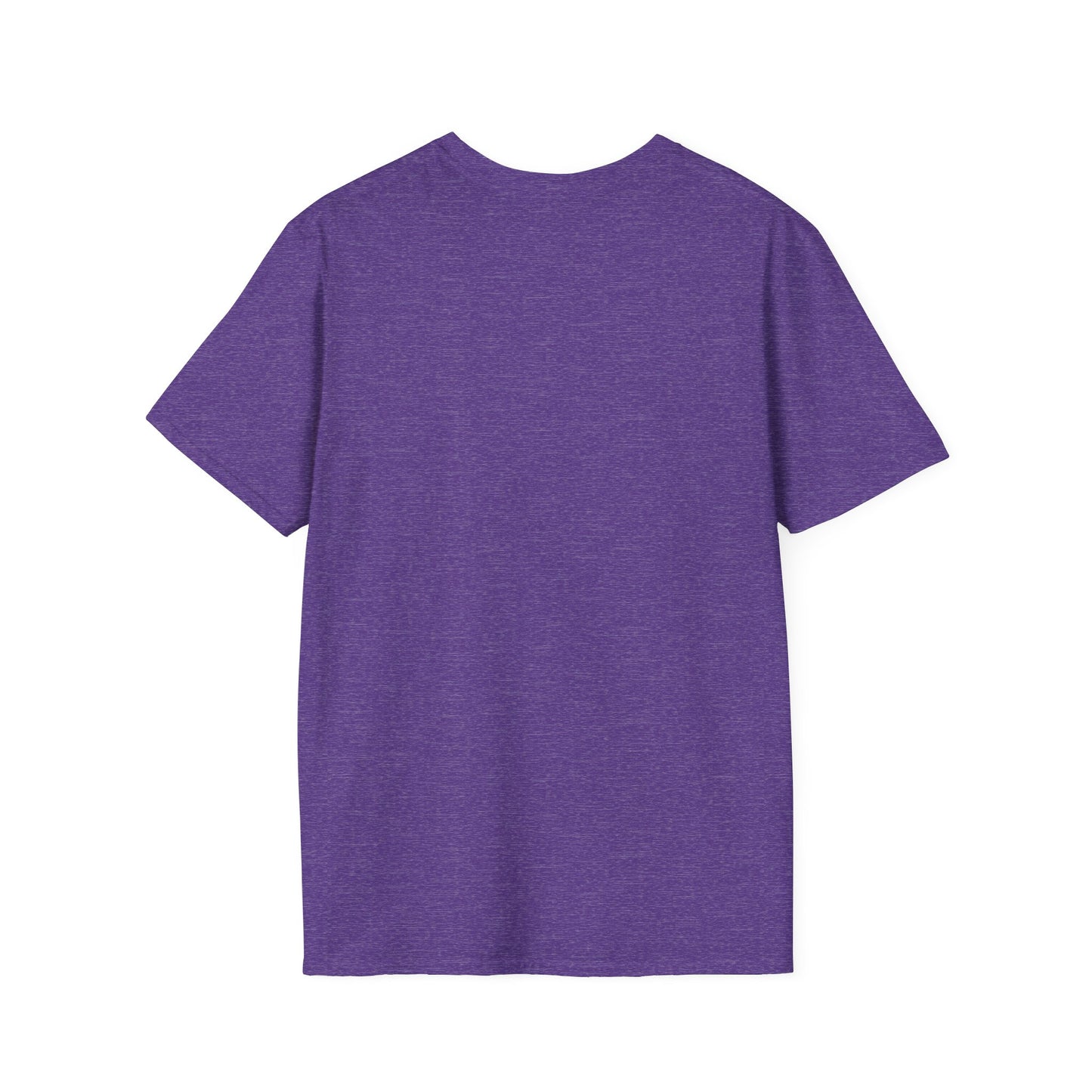 This is the Heather Purple Temple of Peace Softstyle T-Shirt by Lee Hansheng Studios. It comes in sizes XS-5XL. This is an image of the t-shirt from the back. There is no illustration or image. The shirt is against a white background.