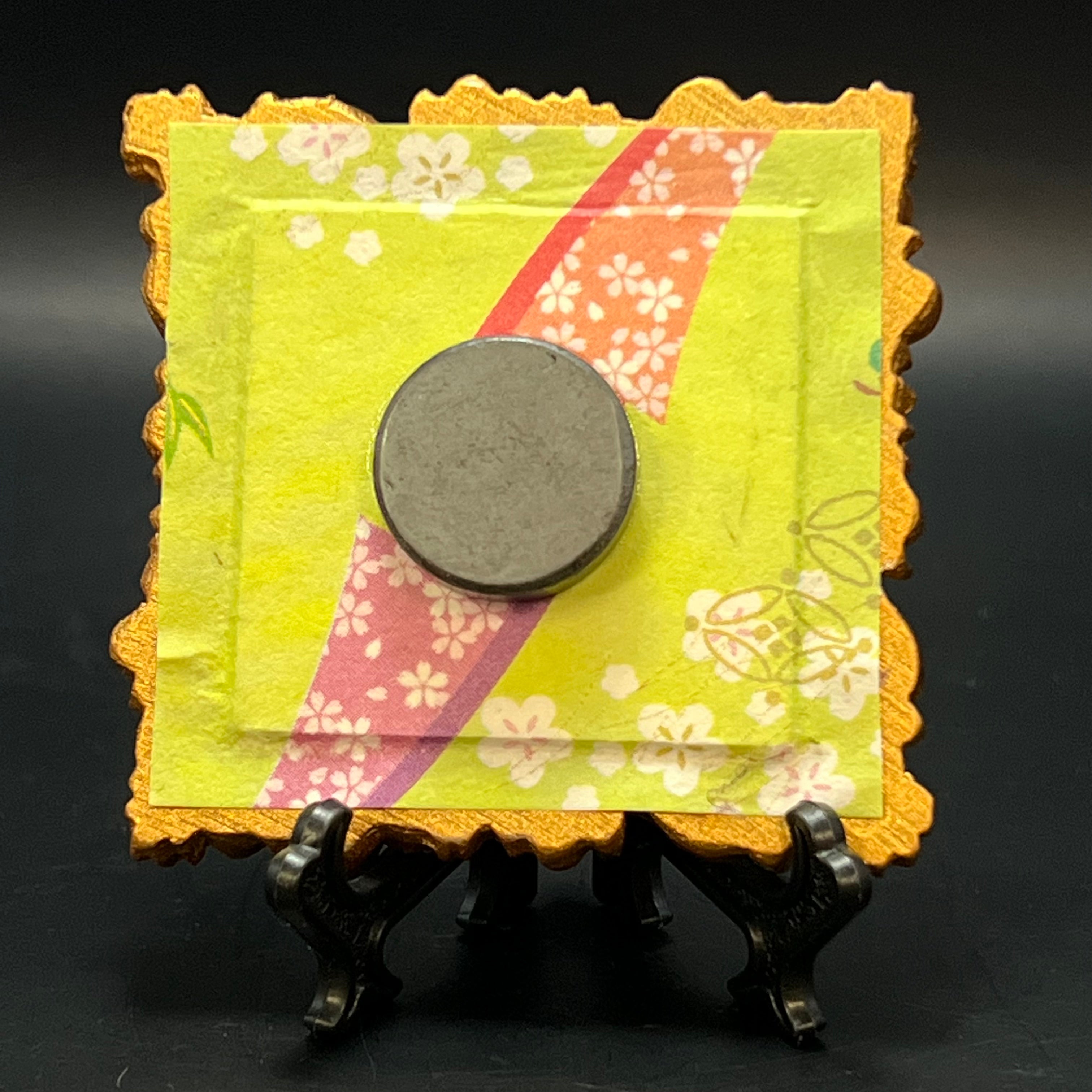 Close-up of the textured brushstrokes highlighting the intricate detailing of the Japanese Magnolia mini painting's vibrant