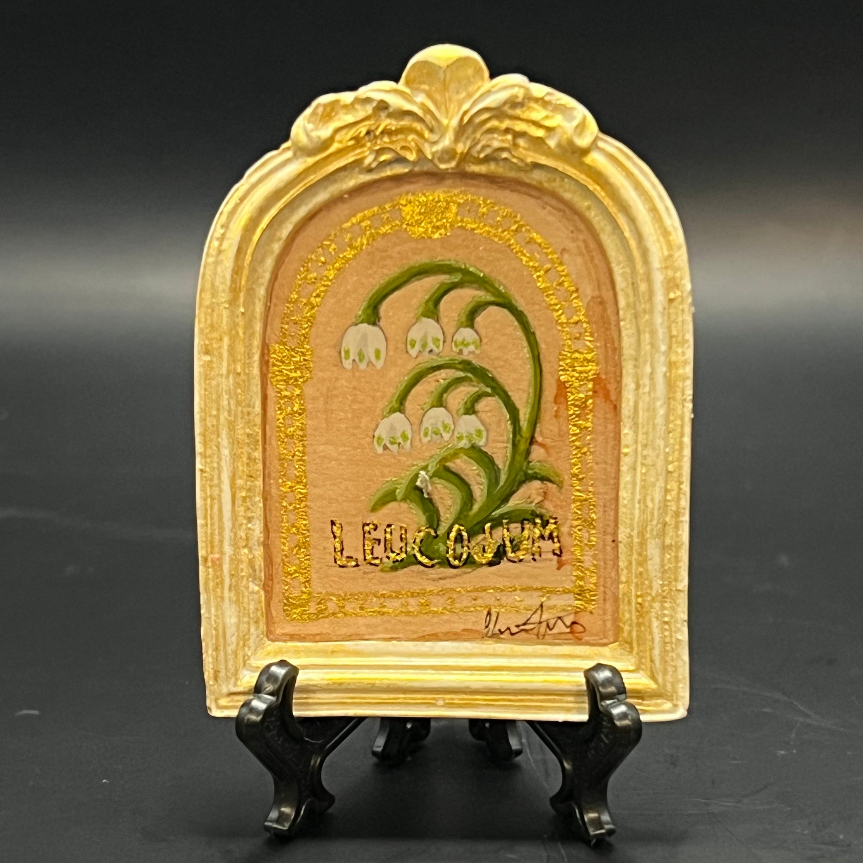 CFD Leucojum mini painting by Chris Foster, mixed media on canvas, 4x6 inches, framed, Fragment of Wonder series