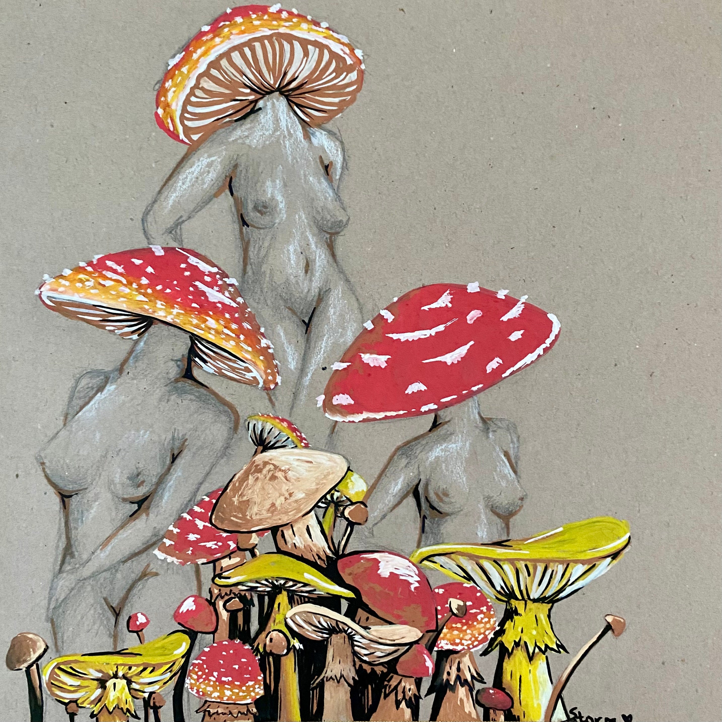 Miss Amanita original artwork in mixed media on canvas, 24x36 inches, framed, edition 1 of 50 by The Art Collective