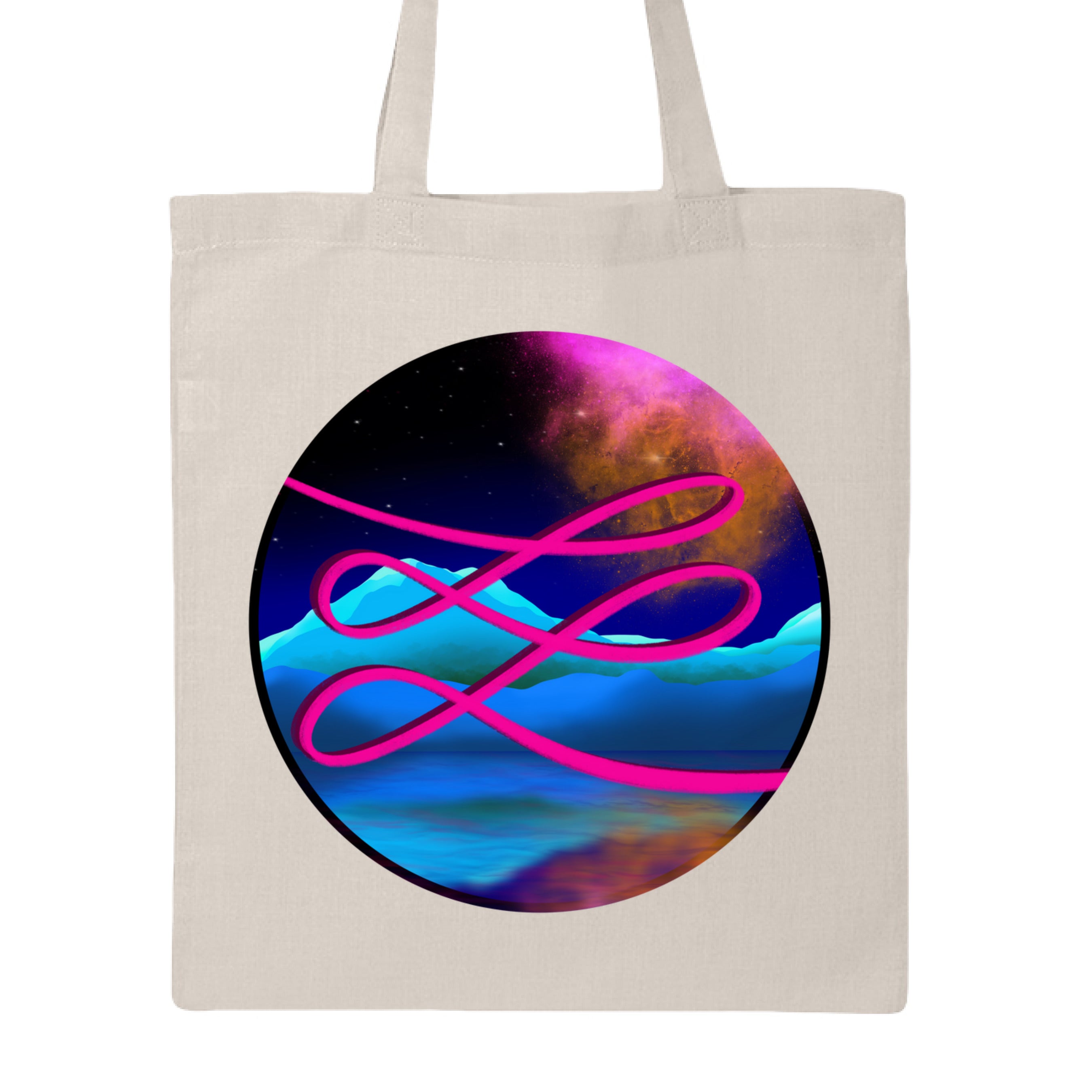Calligraphers Swirl canvas tote bag made of cotton with black and white swirl design, branded by The Art Collective