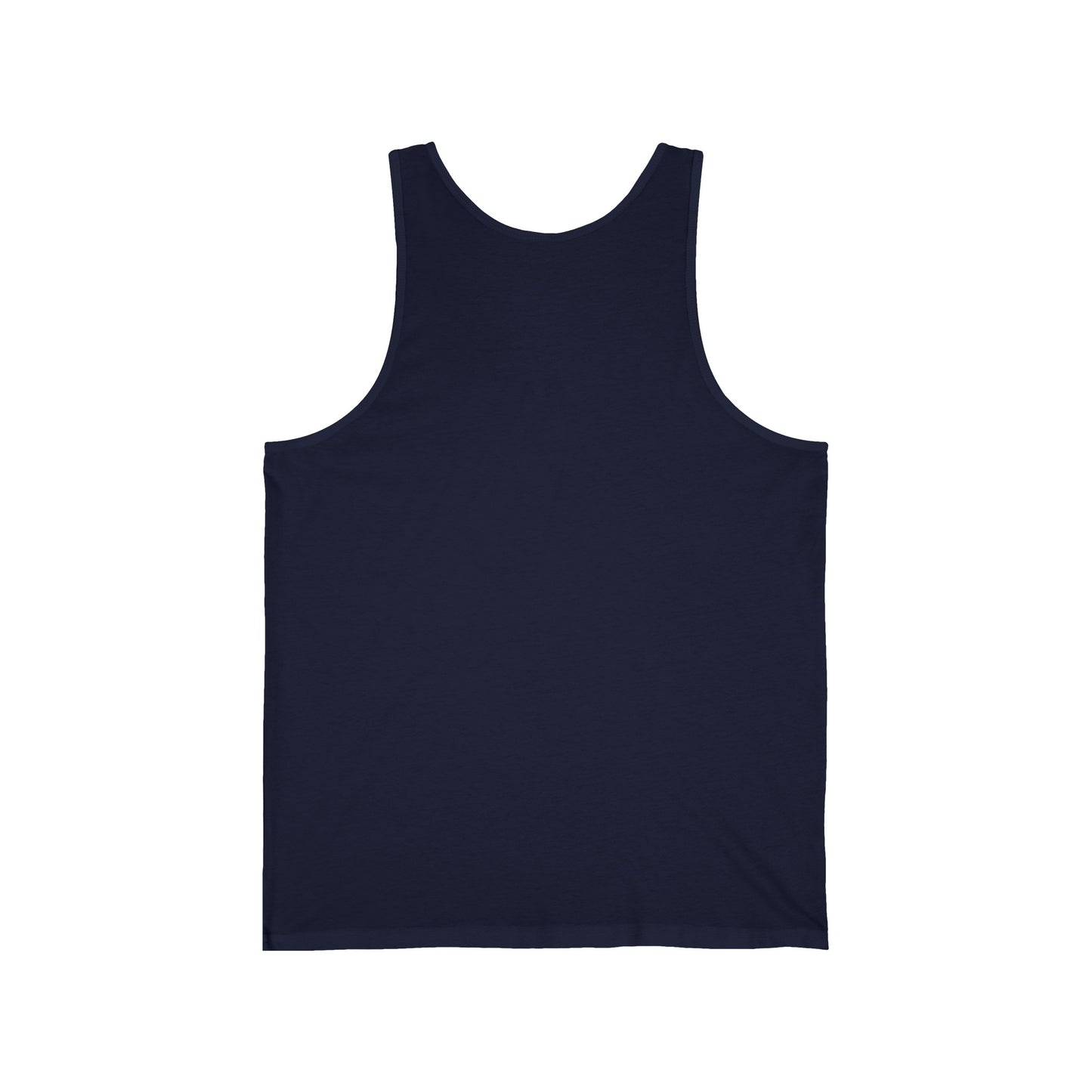 This is the Navy Into the Abyss Jersey Tank by Lee Hansheng Studios. There are no illustrations or images shown on the back. It is against a white background.