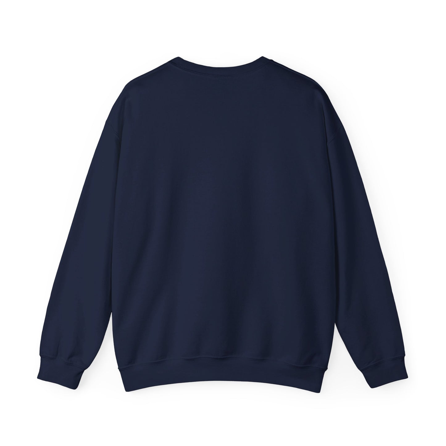 This is the Navy Swirl Heavy Blend Crewneck Sweatshirt by Lee Hansheng Studios. It comes in sizes S-3XL. This is an image of the back of the sweatshirt. There is no illustration or design. The wrists and waist area are hemmed. The image is against a white background.