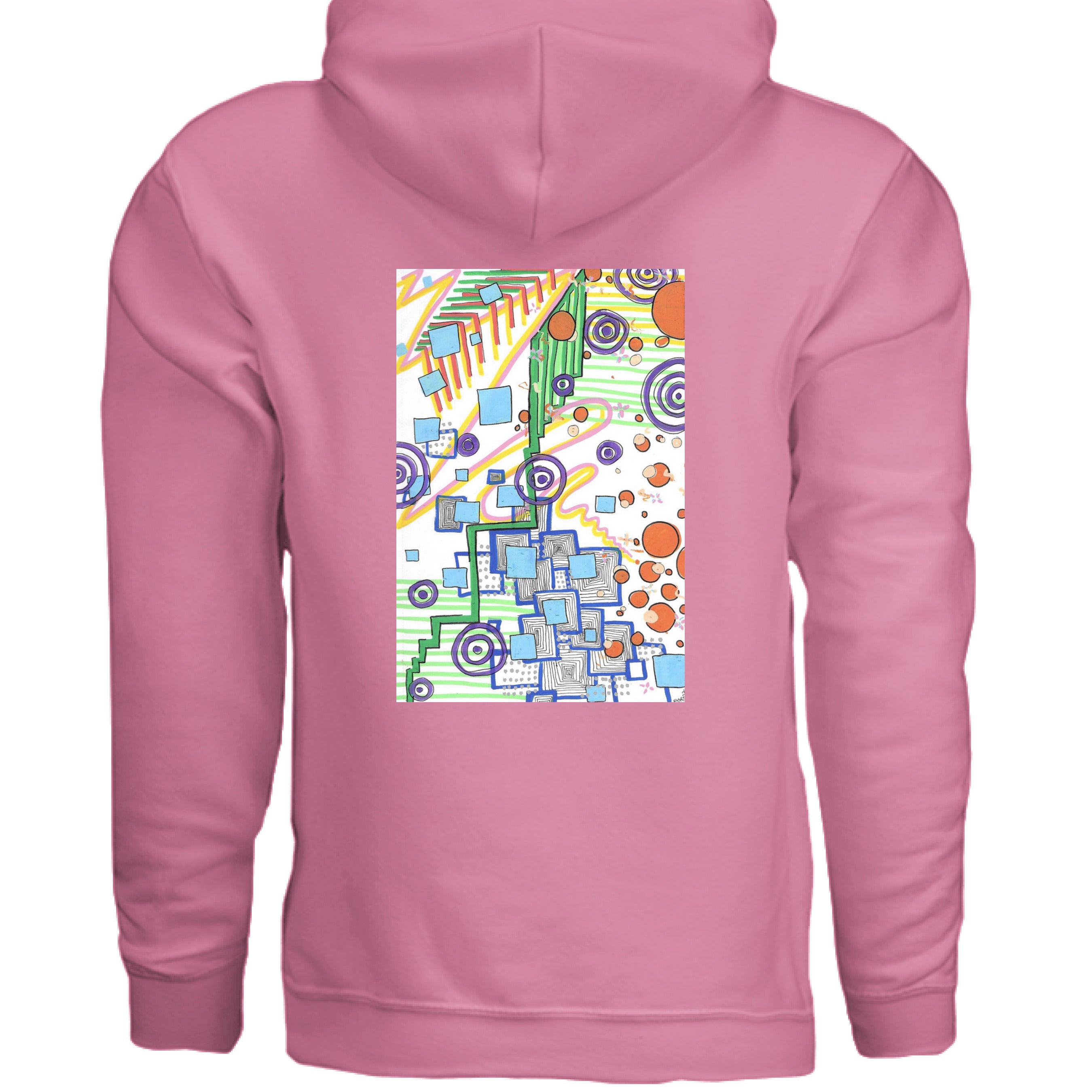 Close-up of the vibrant "City of Oz" hoodie’s front pocket with textured stitching and bold rainbow lettering detail.