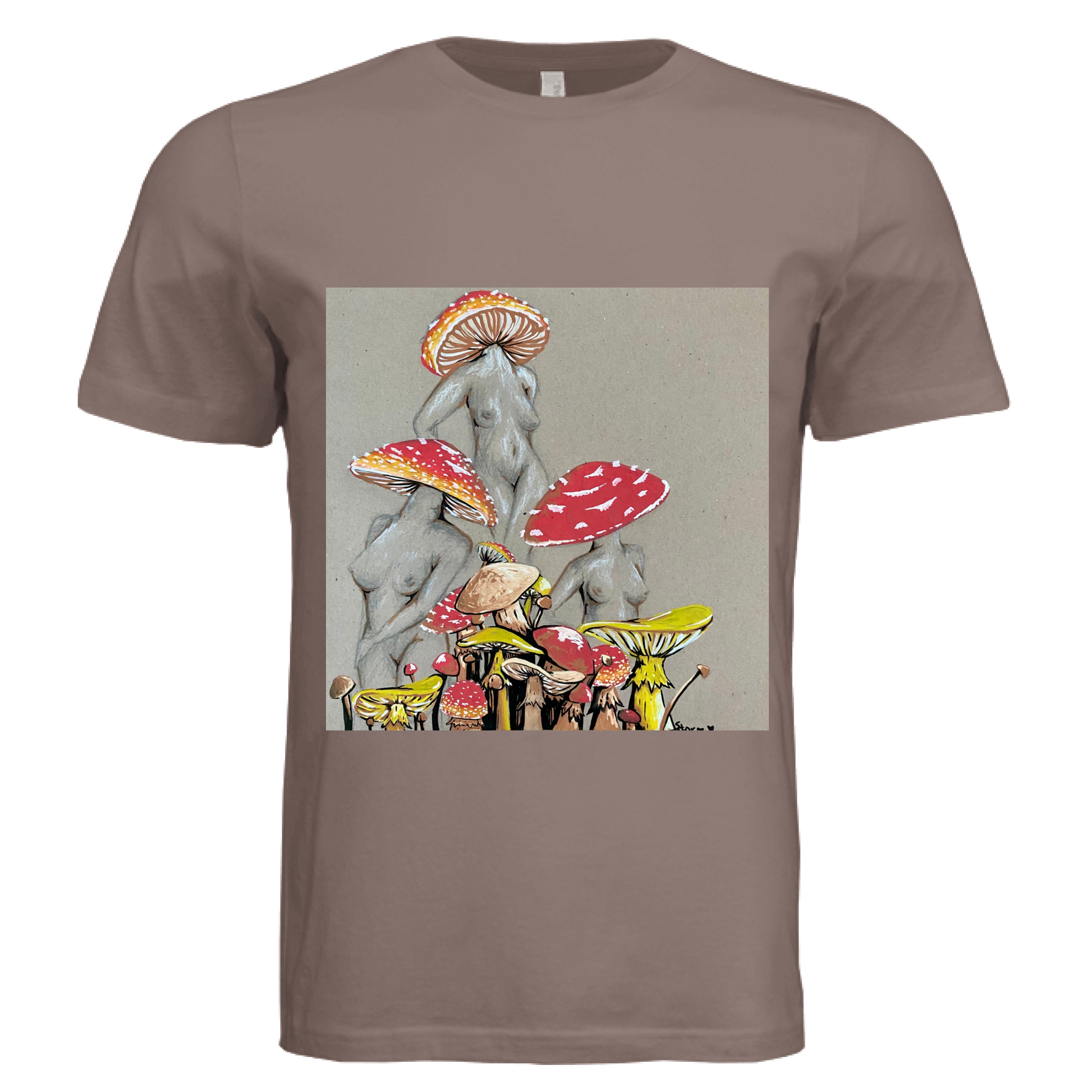 Miss Amanita cotton T-shirt with mushroom print, relaxed fit, crew neckline, short sleeves, by The Art Collective