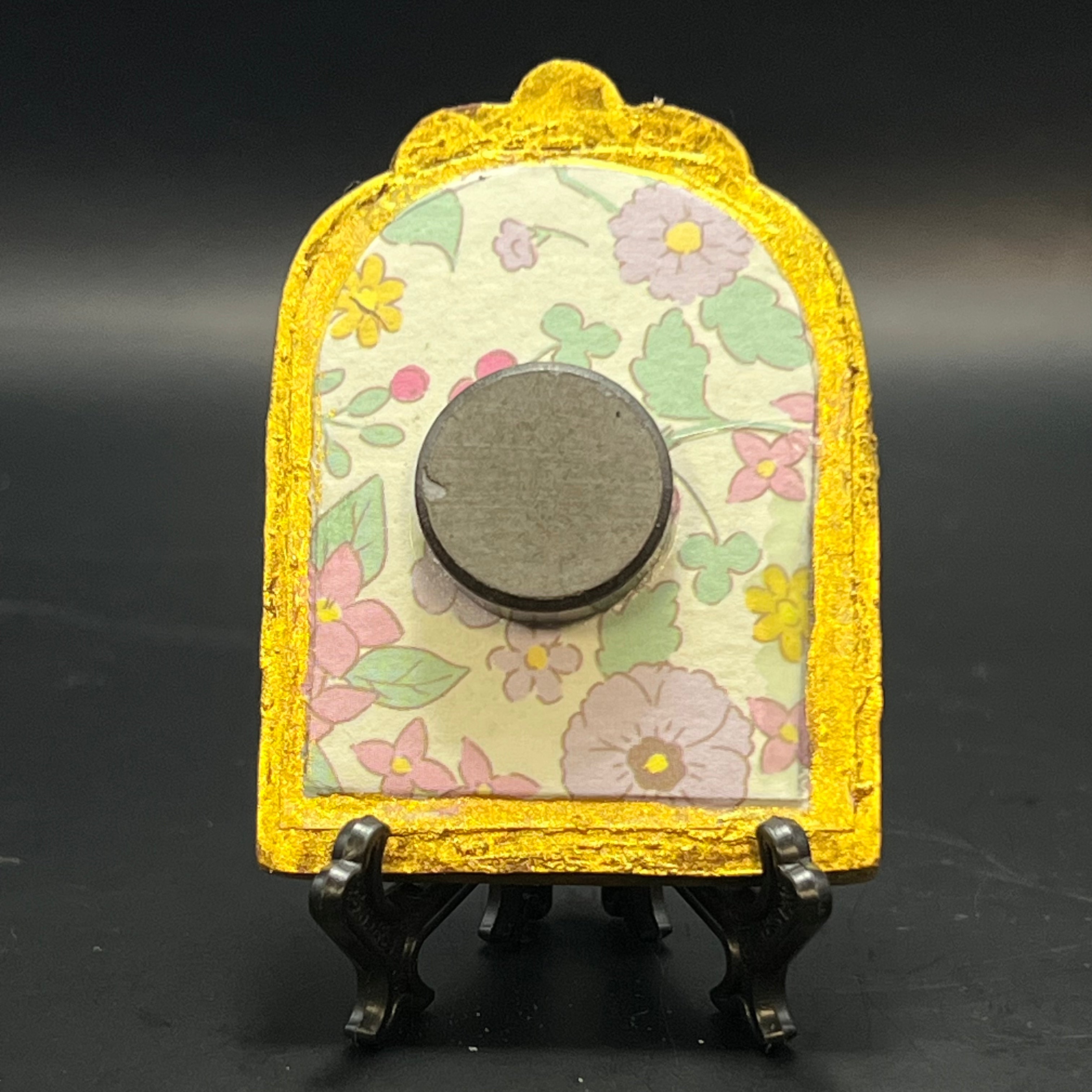 Close-up of the textured peony petals highlighting delicate brushstrokes and subtle color gradations in the miniature