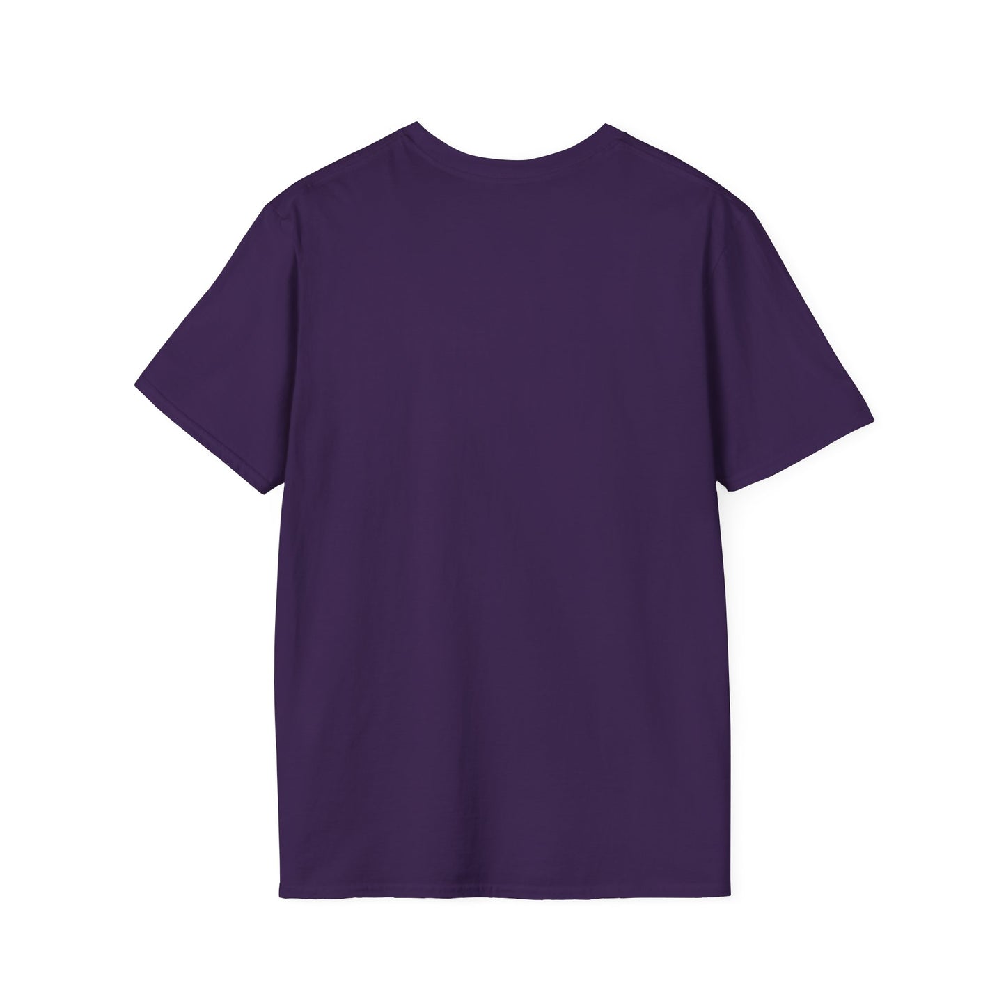 This is the Purple Temple of Peace Softstyle T-Shirt by Lee Hansheng Studios. It comes in sizes XS-5XL. This is an image of the t-shirt from the back. There is no illustration or image. The shirt is against a white background.