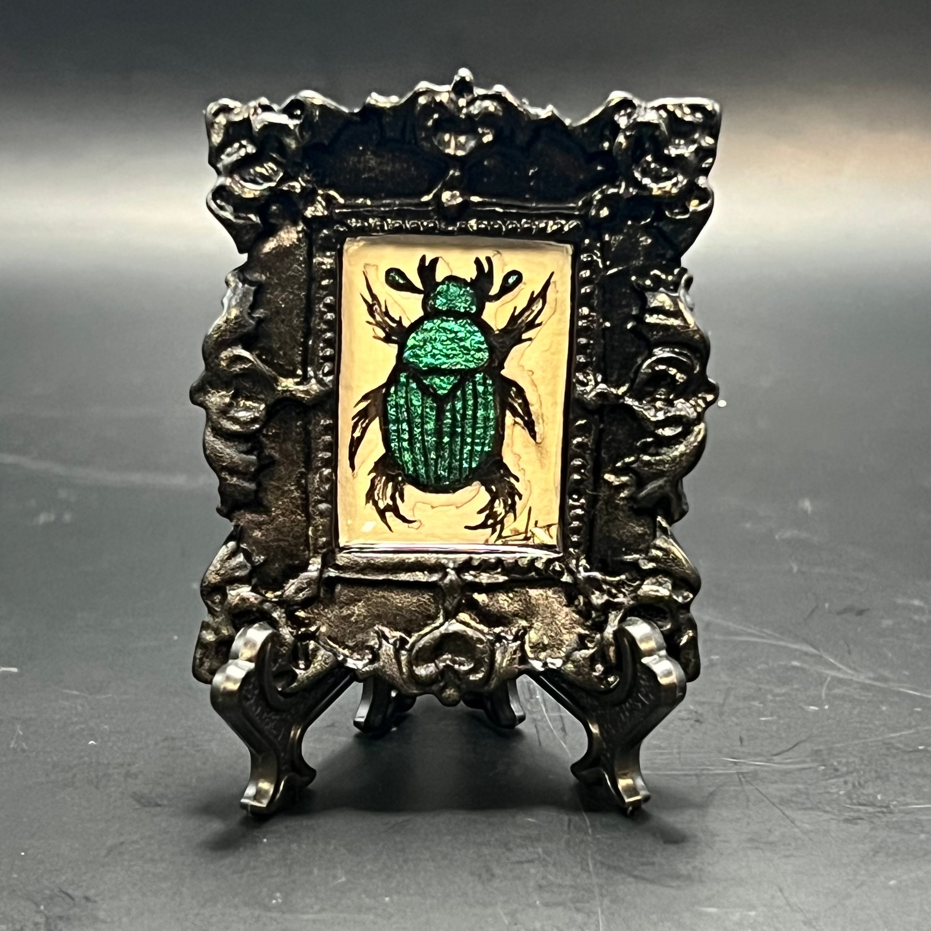 CFD Small Beetle mini painting by Chris Foster, fragments of wonder, acrylic on canvas, 4x4 inches, unframed, signed artist