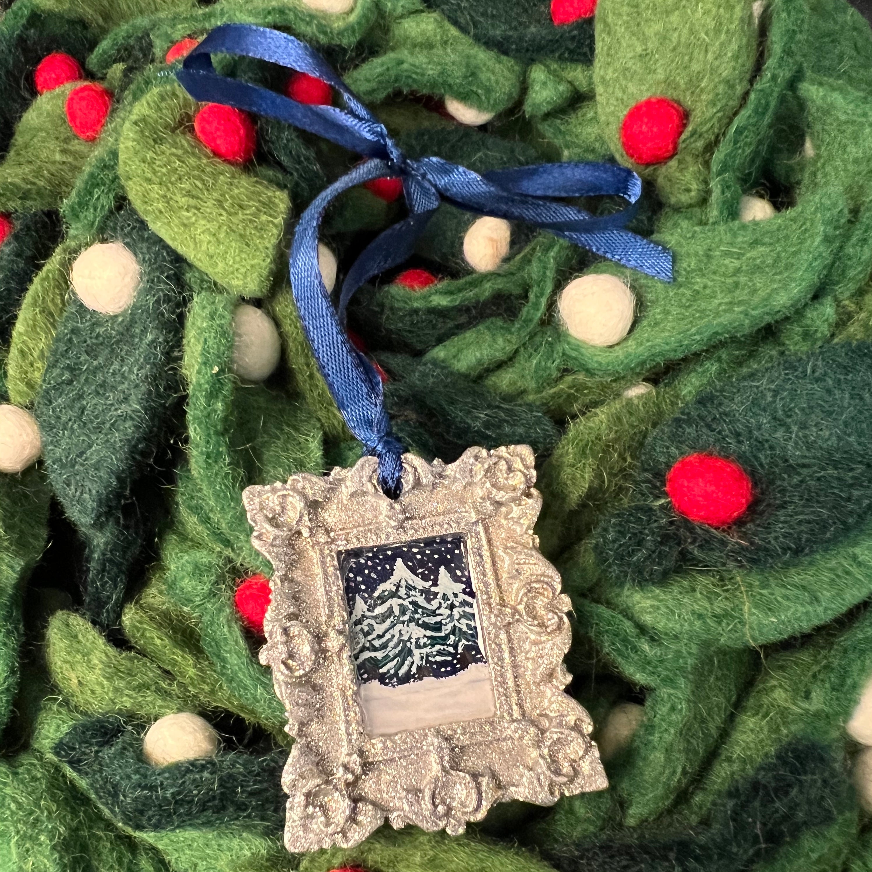 CFD Snow Laden Trees Rectangle Ornament by The Art Collective International featuring hand-painted resin pine trees with