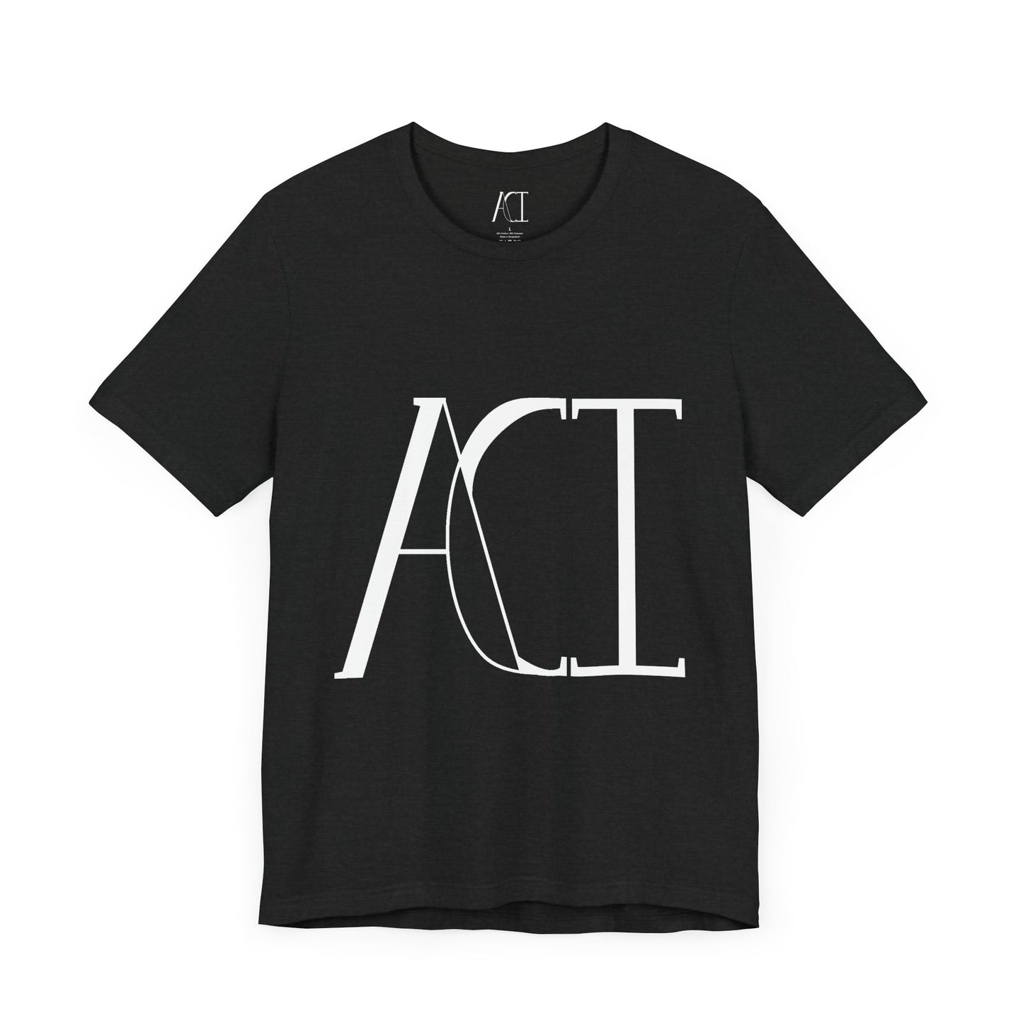 This is a solid black blend crewneck ACI t-shirt. The front showcases a large ACI logo in the middle of the shirt. The print is white and is printed with the size label in white on the inside of the shirt. The tab also has the ACI logo.