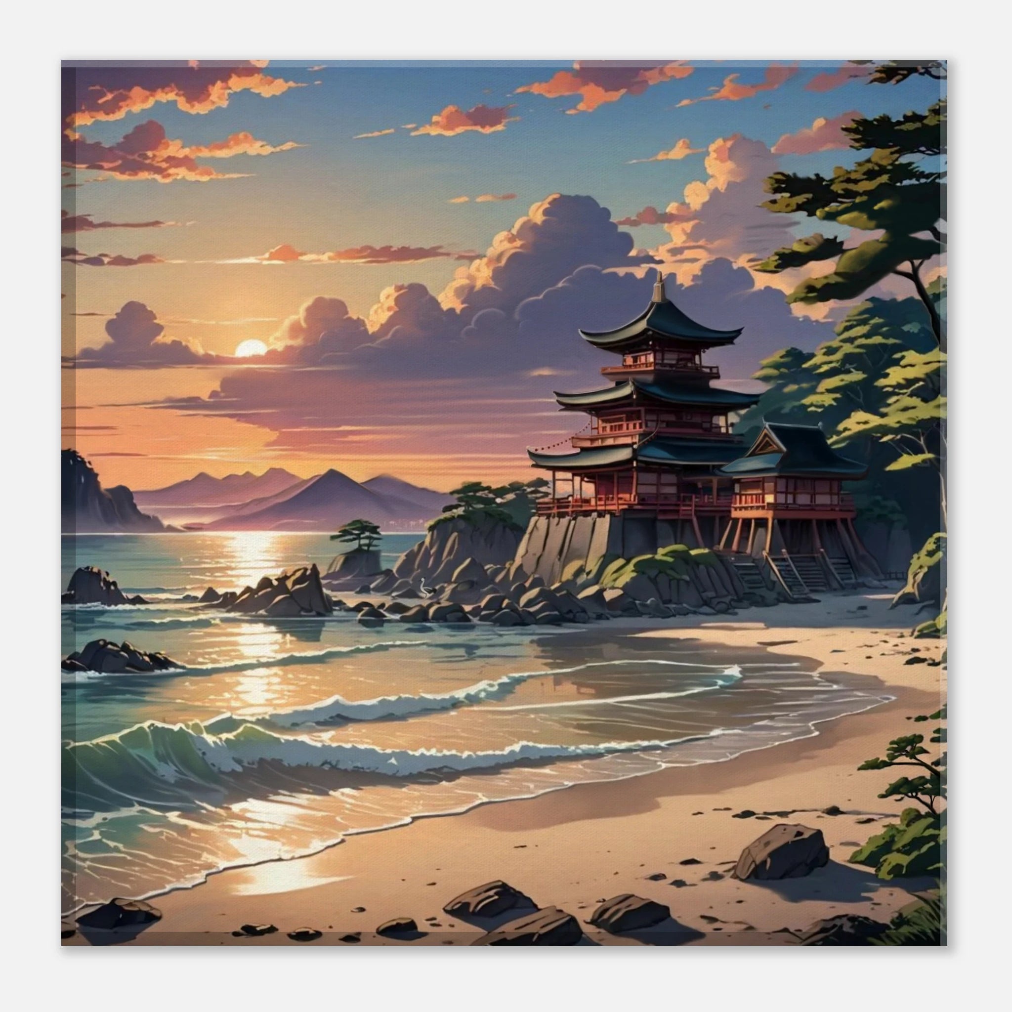 Close-up of textured canvas surface highlighting subtle brushstroke details and rich color blending in the Temple of Peace