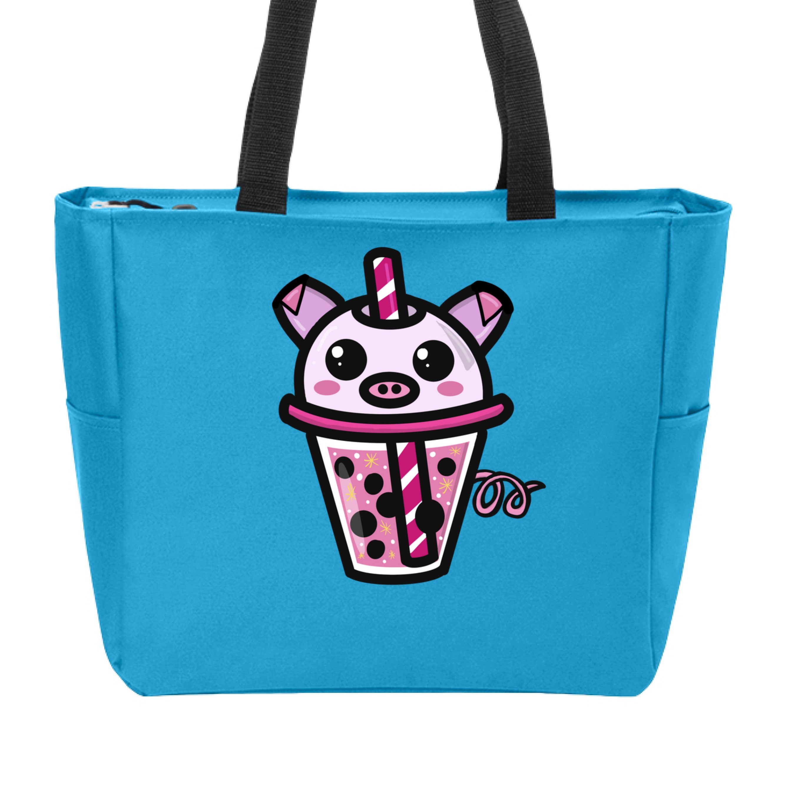 Piggy Boba Zip Tote Bag by The Art Collective International, relaxed fit, cotton canvas in playful boba and Dazzle & Dagger
