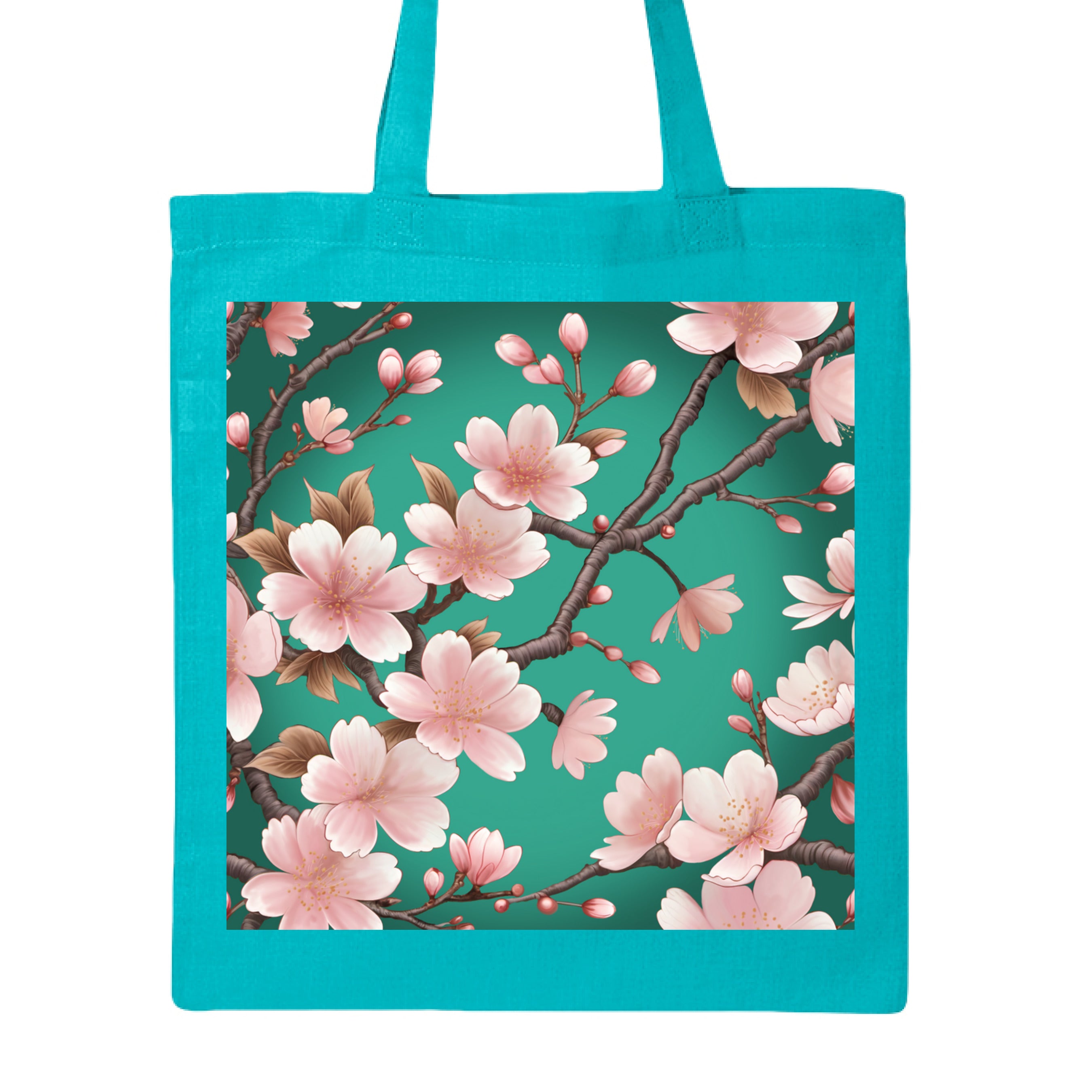 Sakura canvas tote bag by The Art Collective International in soft blush pink cotton with brown leather handles and stitched