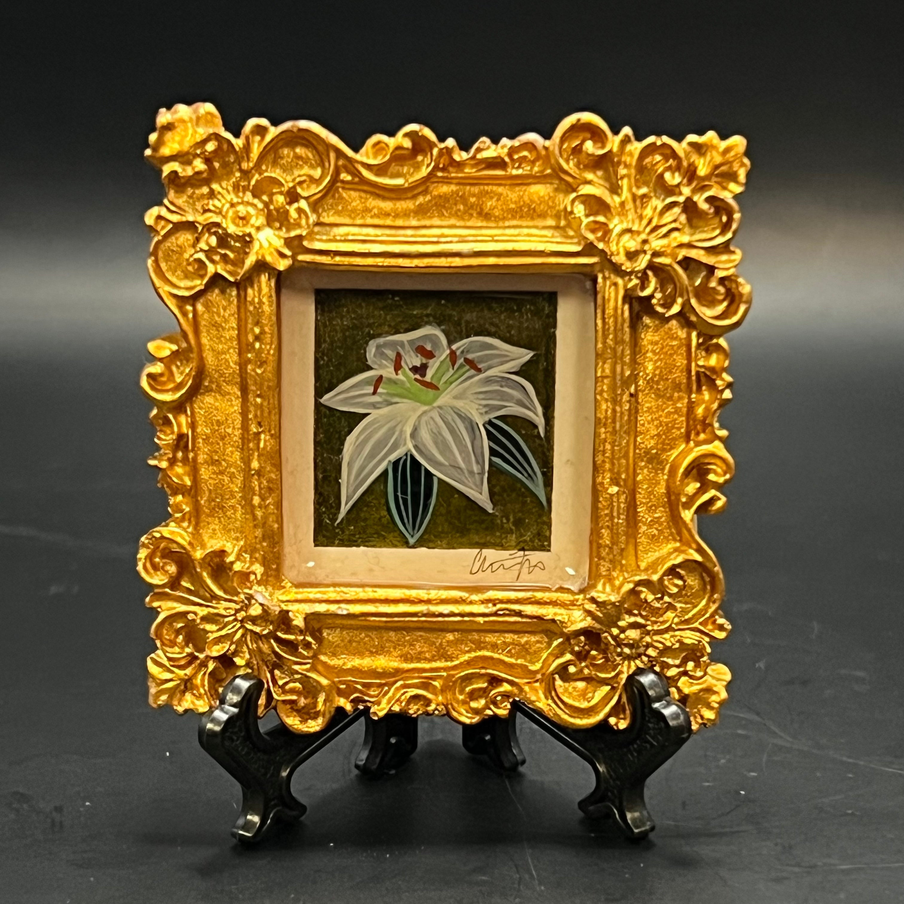 CFD White Perfume Lily mini painting in oil on canvas, 4x6 inches, framed by The Art Collective International, part of
