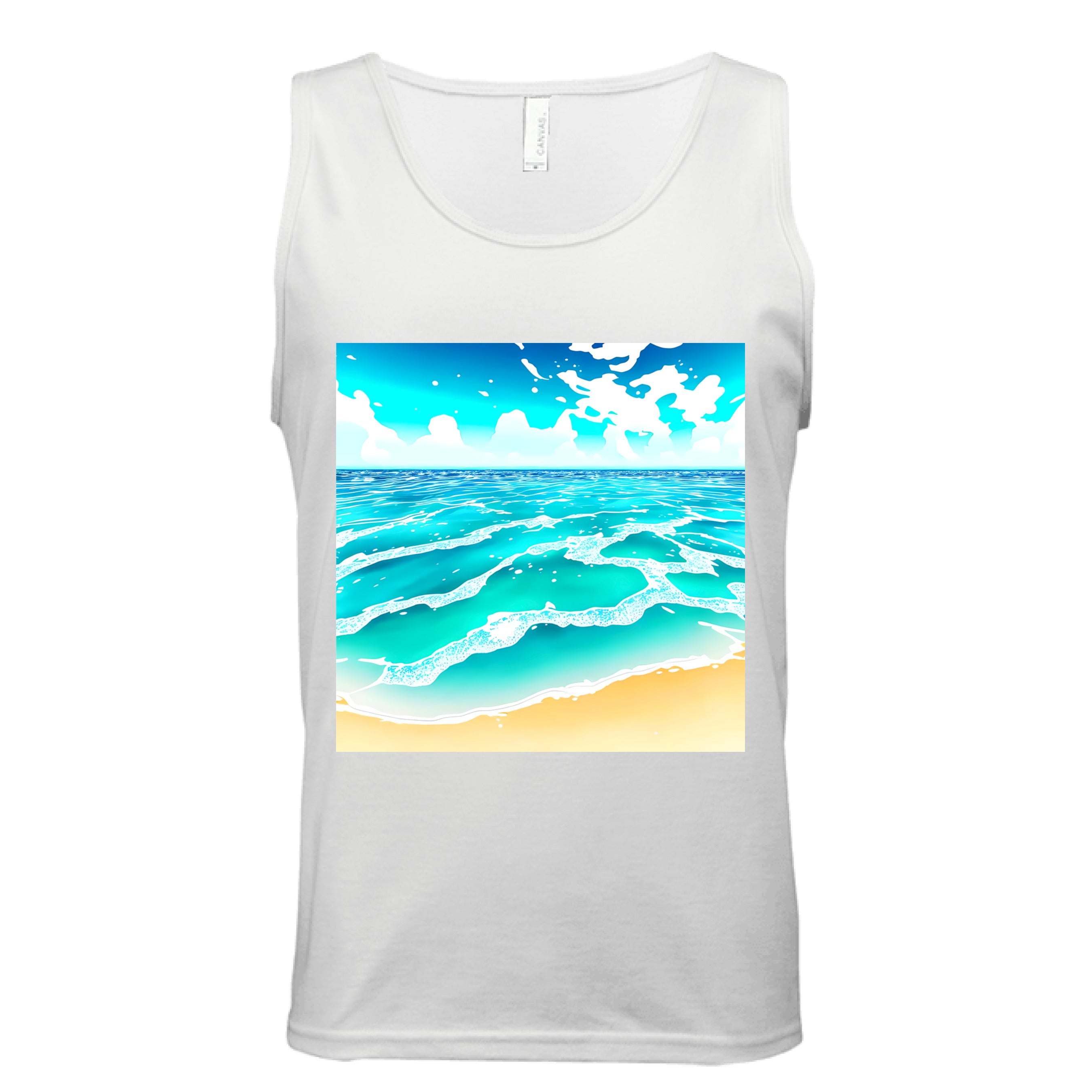 Beach Life tank top by The Art Collective International, relaxed fit, cotton-polyester-rayon blend in heather blue with crew