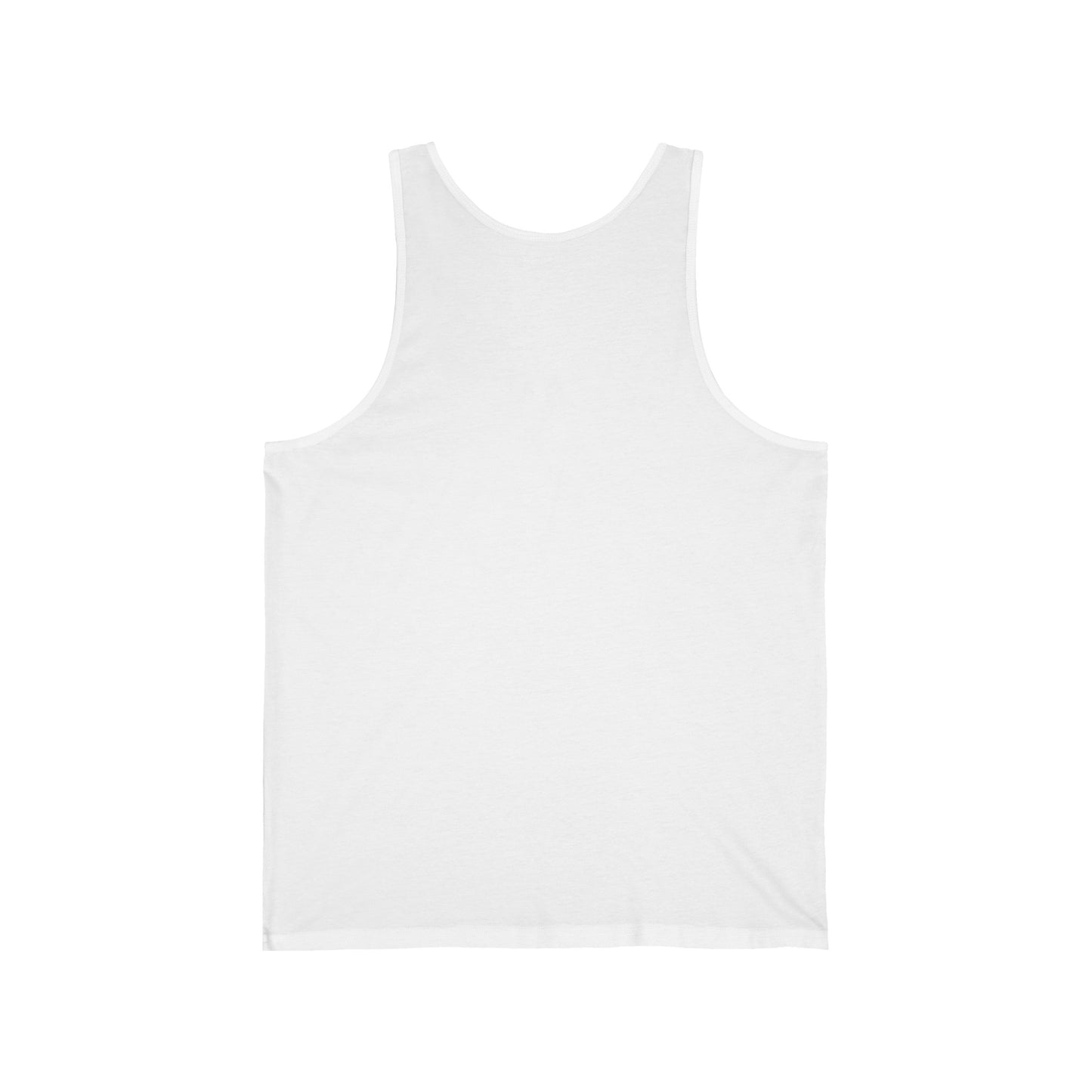 This is the White English Breakfast Tea T-Shirt by Chris Foster Design. It comes in sizes XS-2XL. This is an image of the back of the tank. There is no illustration on the back. The shirt is against a white background.
