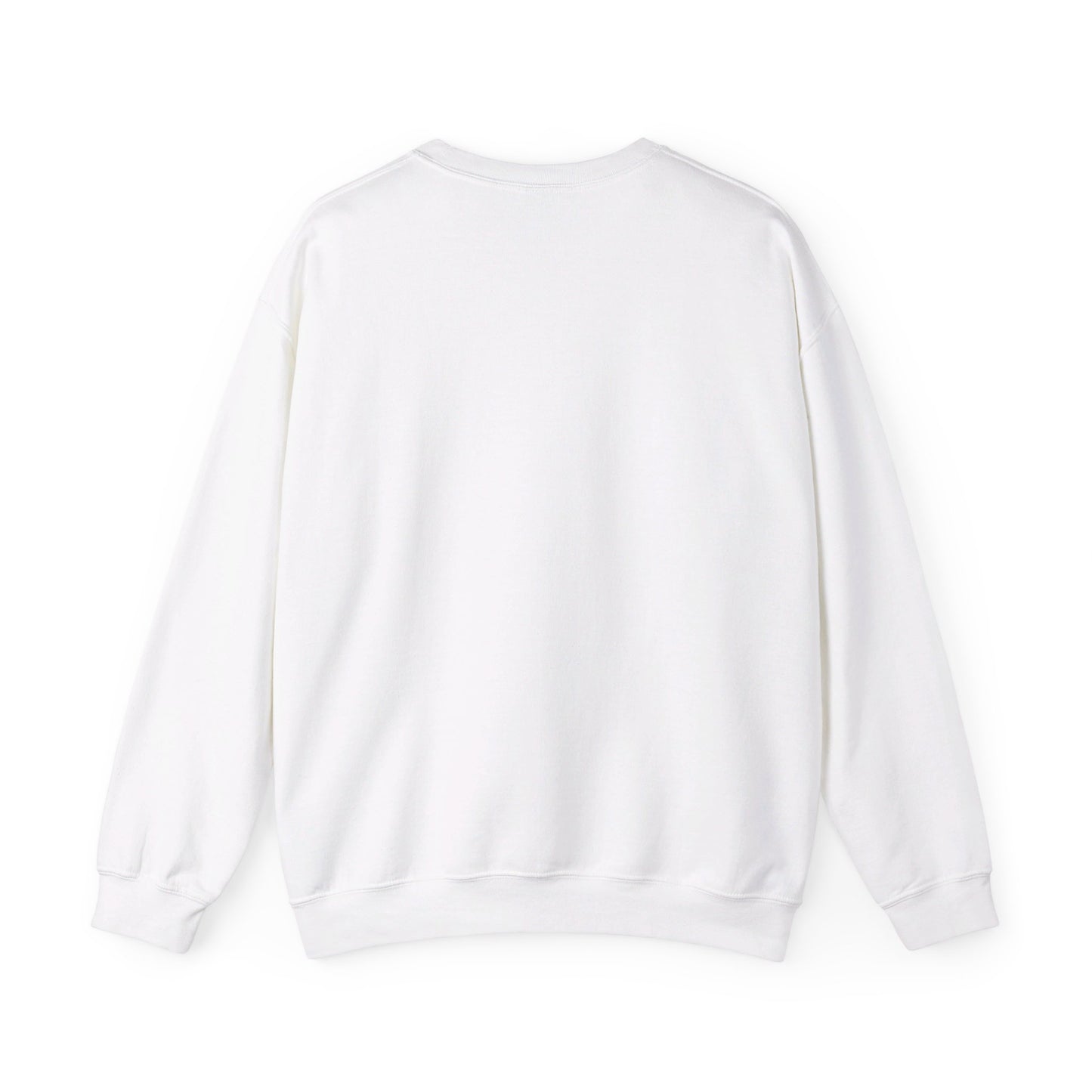 This is the White Pisces Sweatshirt by Chris Foster Design that comes in sizes S-3XL and illustration starts from the upper chest till below the belly button. This is an image of the back of the sweatshirt. It is color matched with no design. There is hemming on the wrists and end of the sweatshirt. It is against a white background.