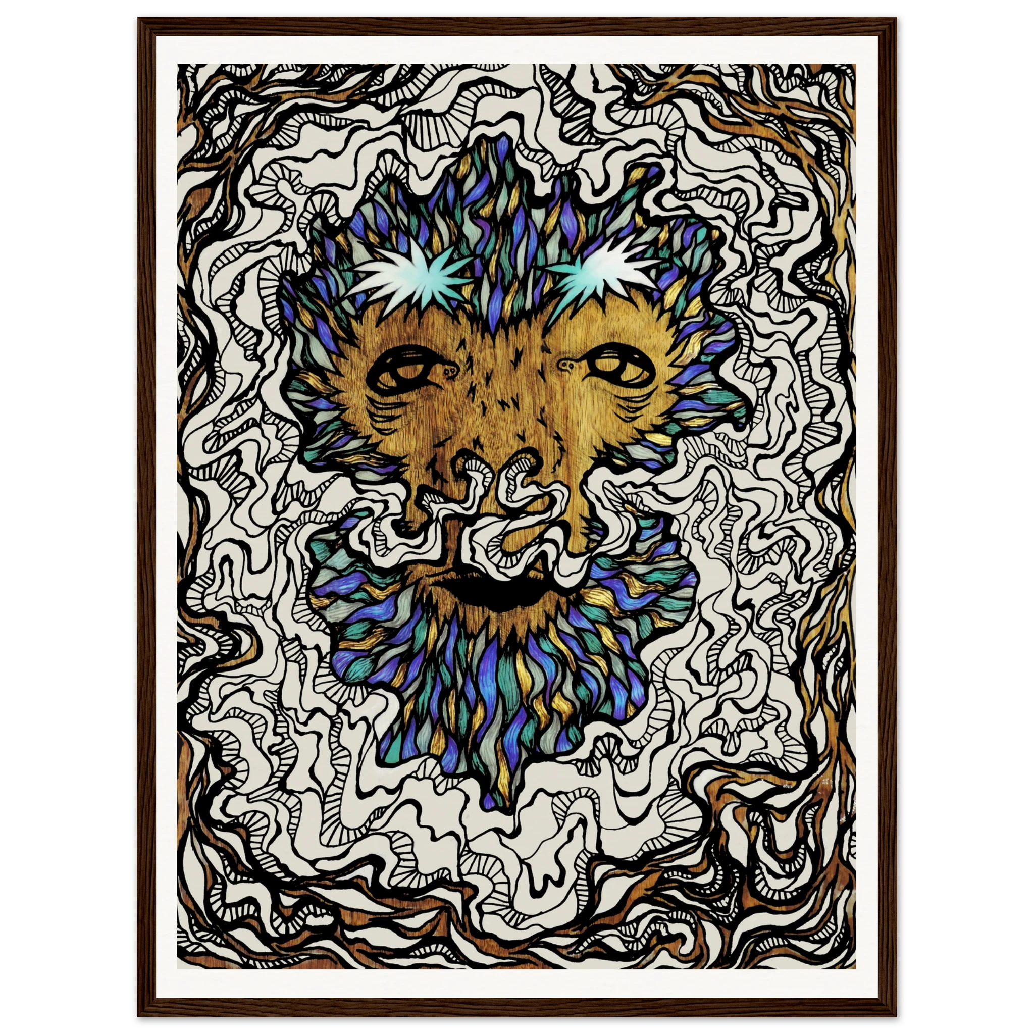 Winter Beast wooden framed poster by Chris Foster Design, archival print on textured paper, 24x36 inches, limited edition