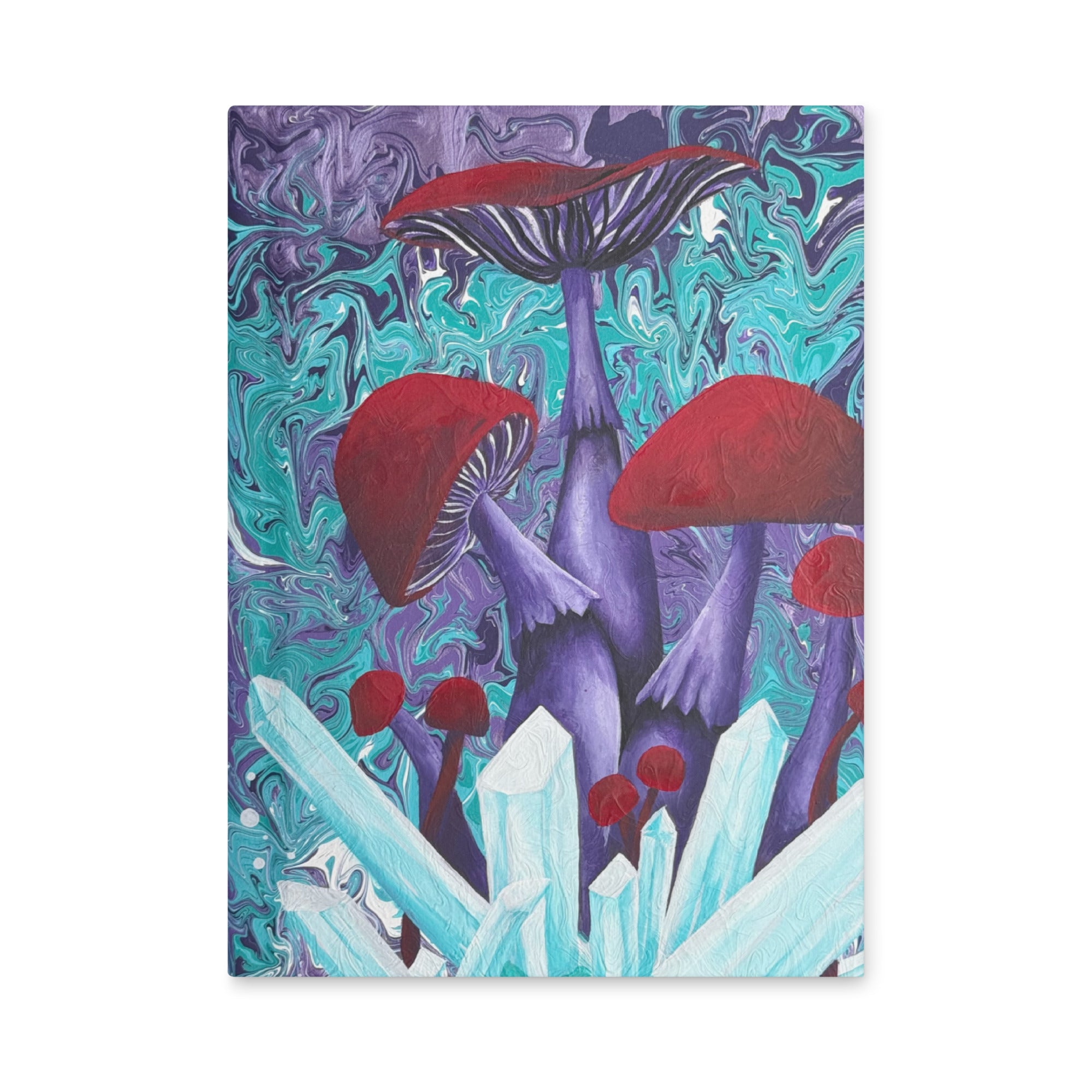 Close-up of the Crystal Mushroom journal’s textured, iridescent cover highlighting shimmering, reflective surface details.