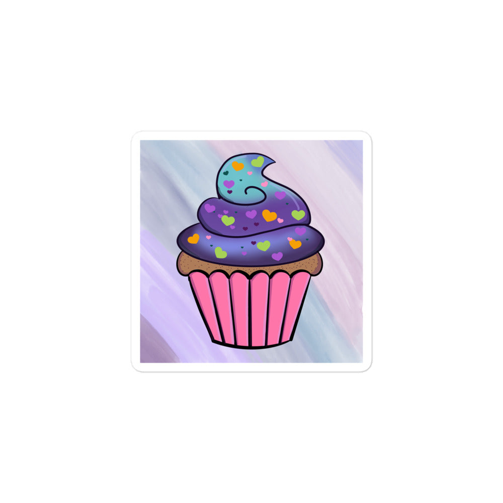 Cosmic Cupcake sticker featuring Dazzle & Daggers design with vibrant purple, pink, and silver holographic accents on glossy