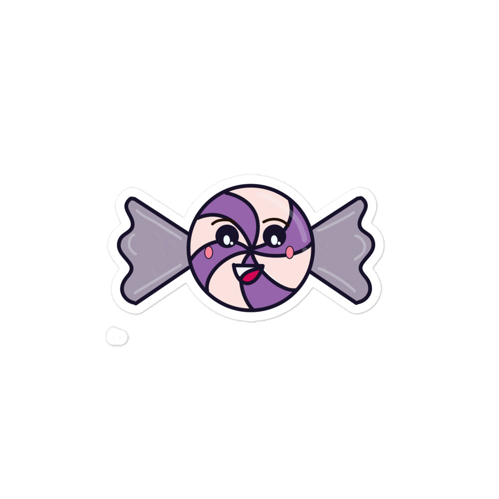 Close-up of the Candy Face sticker’s glossy surface and vibrant colors highlighting detailed facial features and smooth