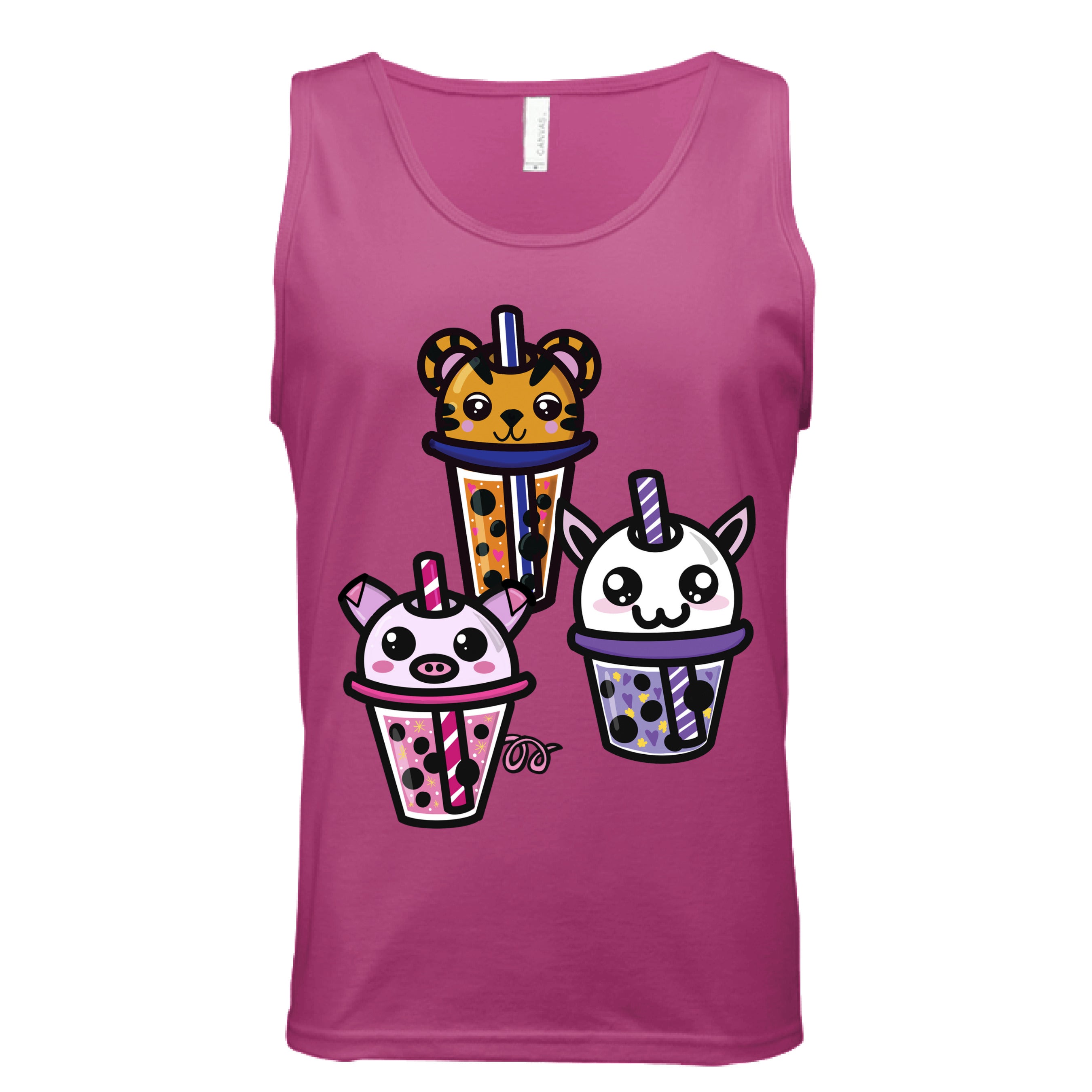 Close-up of the Boba Friends Tank’s soft cotton fabric displaying a subtle heathered texture and relaxed fit neckline from a