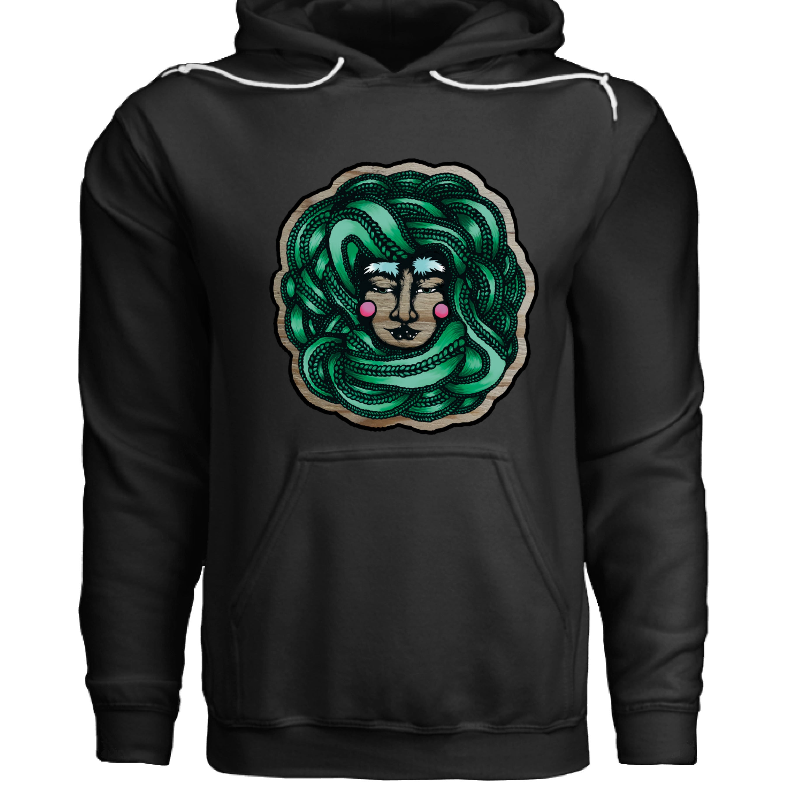 Close-up of the Winter Goddess Hoodie’s textured heather-gray fabric, revealing subtle knit details and soft stitched seams.