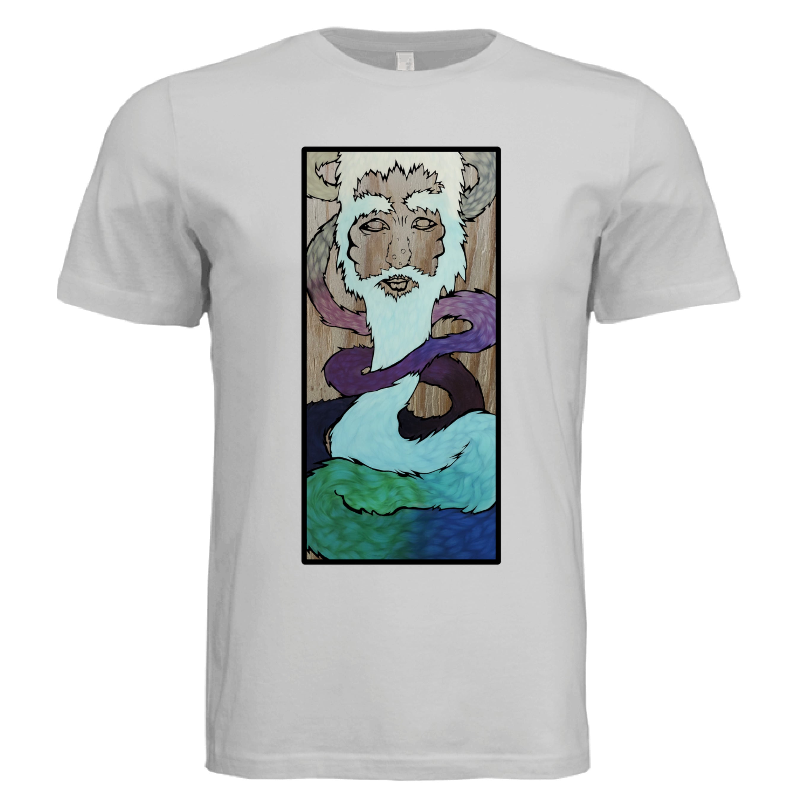 Close-up of the Ice King T-Shirt's crew neckline and soft cotton fabric detail in vibrant blue color