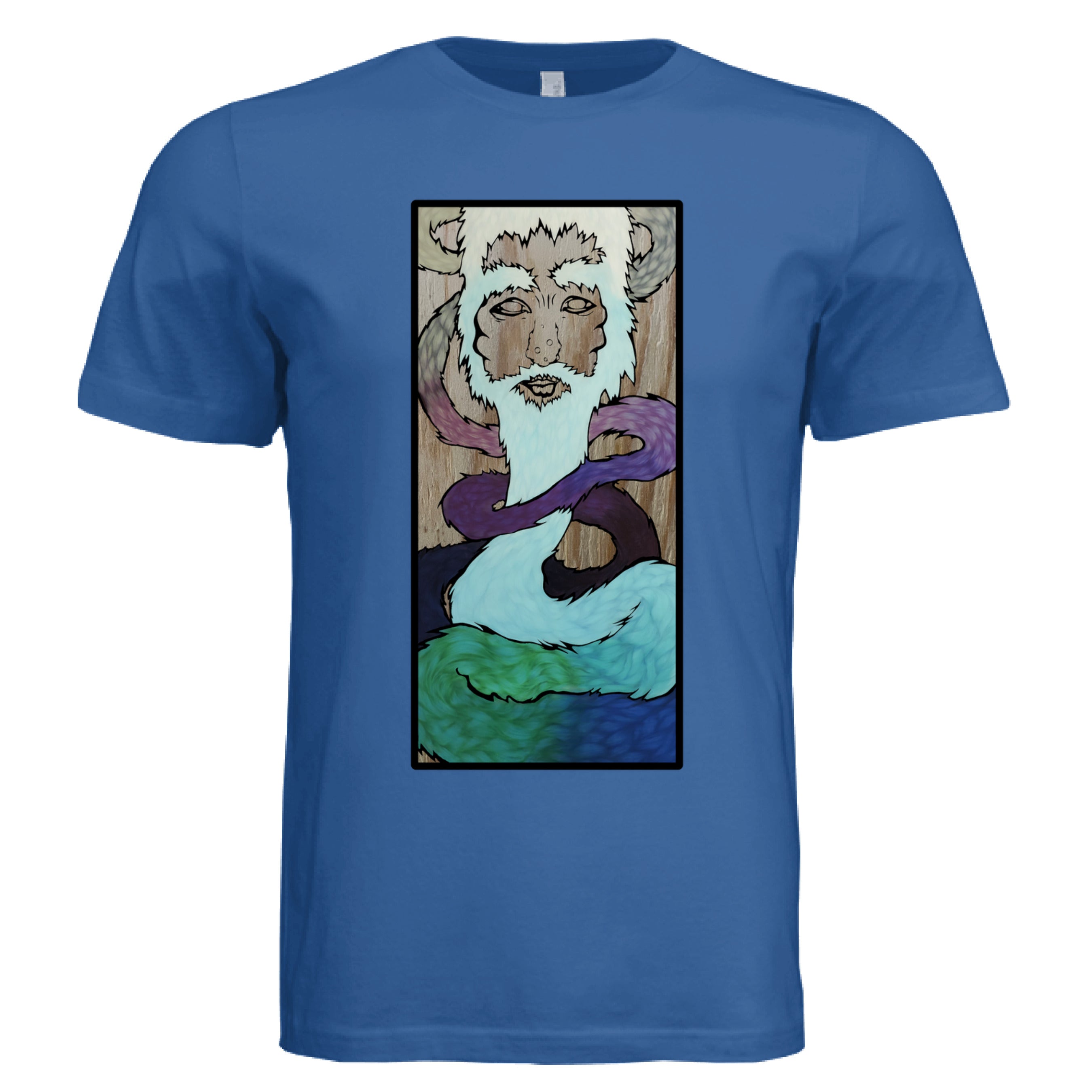 Close-up of the Ice King T-Shirt’s chest graphic featuring bold white text on navy cotton, showcasing crisp print detail and