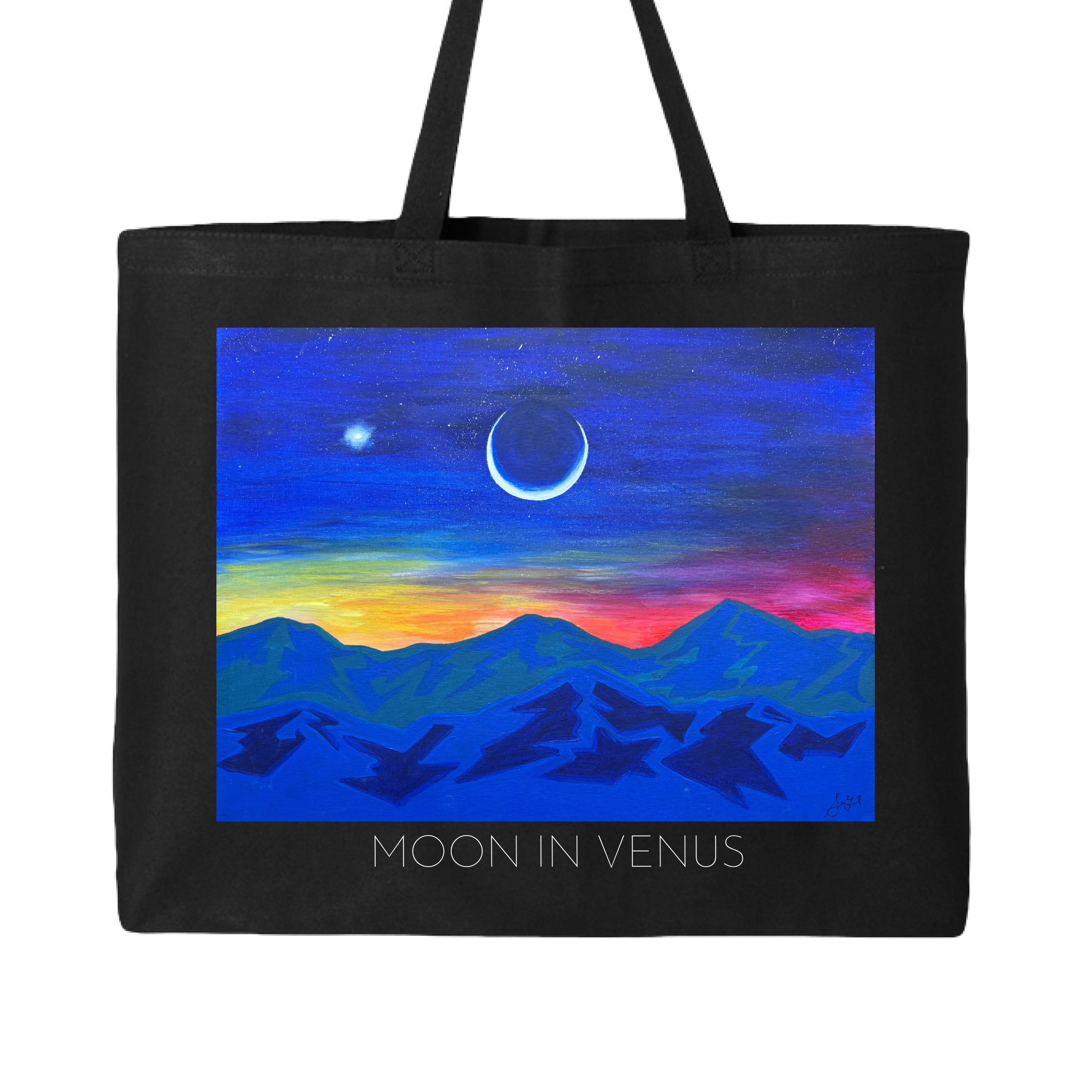 Moon In Venus jumbo tote bag by The Art Collective International featuring durable organic cotton, vibrant celestial print