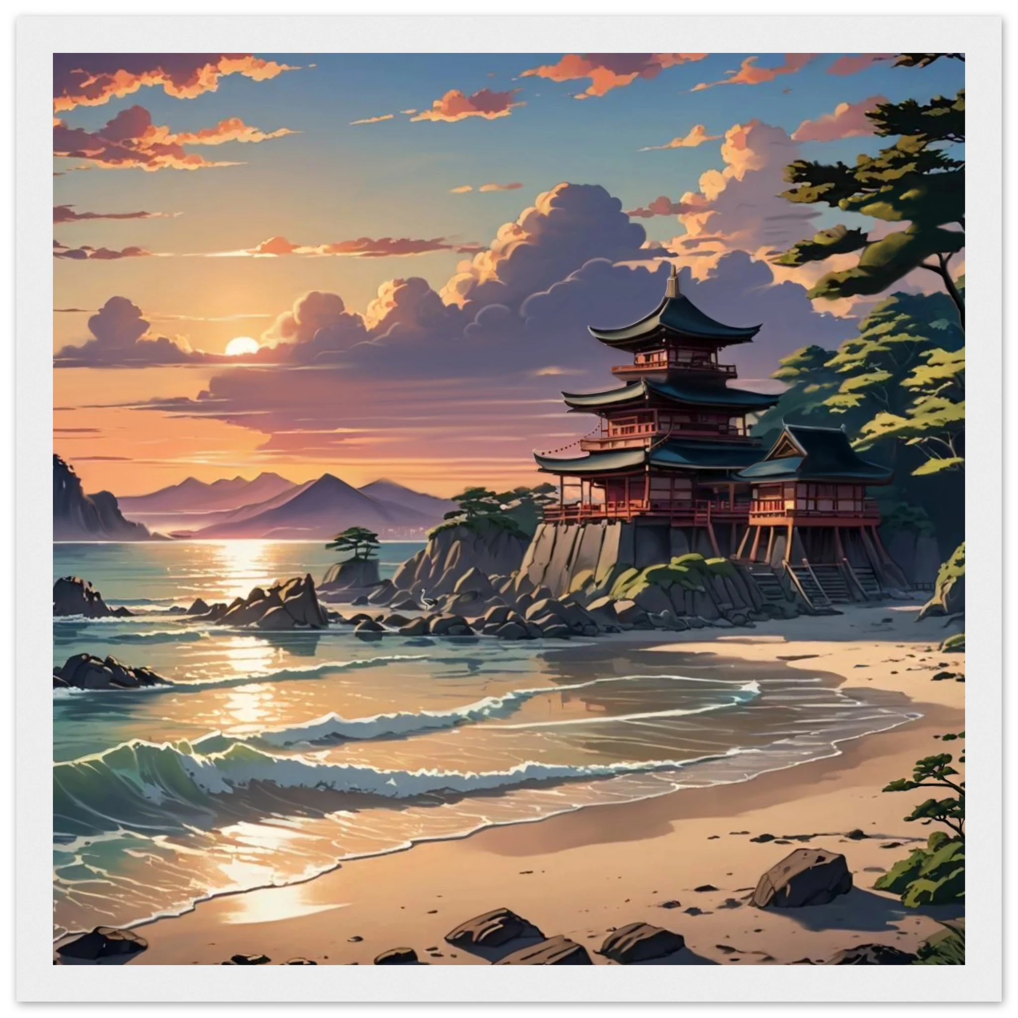 Temple of Peace framed poster by Lee Hansheng Studios, paper print in black wooden frame, edition number 47, contemporary