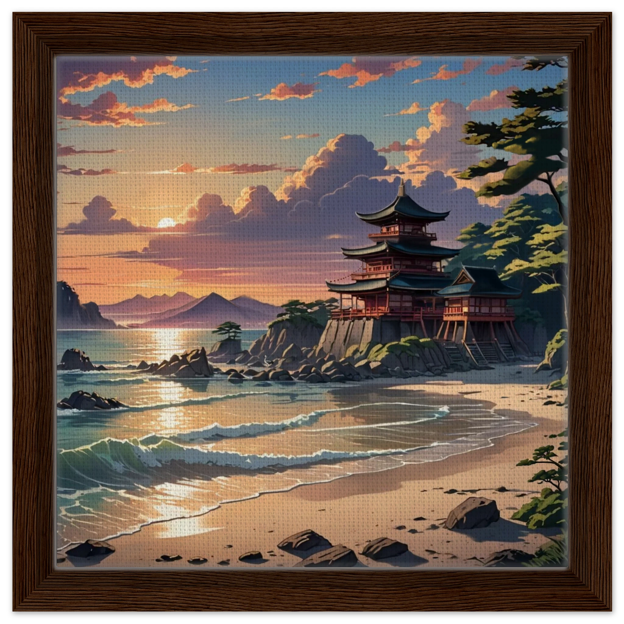 Close-up of the framed canvas edge revealing subtle wood grain texture and crisp 1-inch matte black border detail.