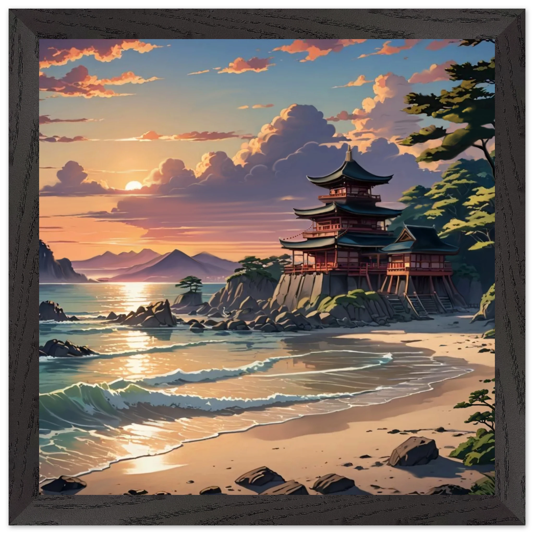 Close-up of textured matte paper displaying subtle brushstroke details and edition number on Temple of Peace poster side