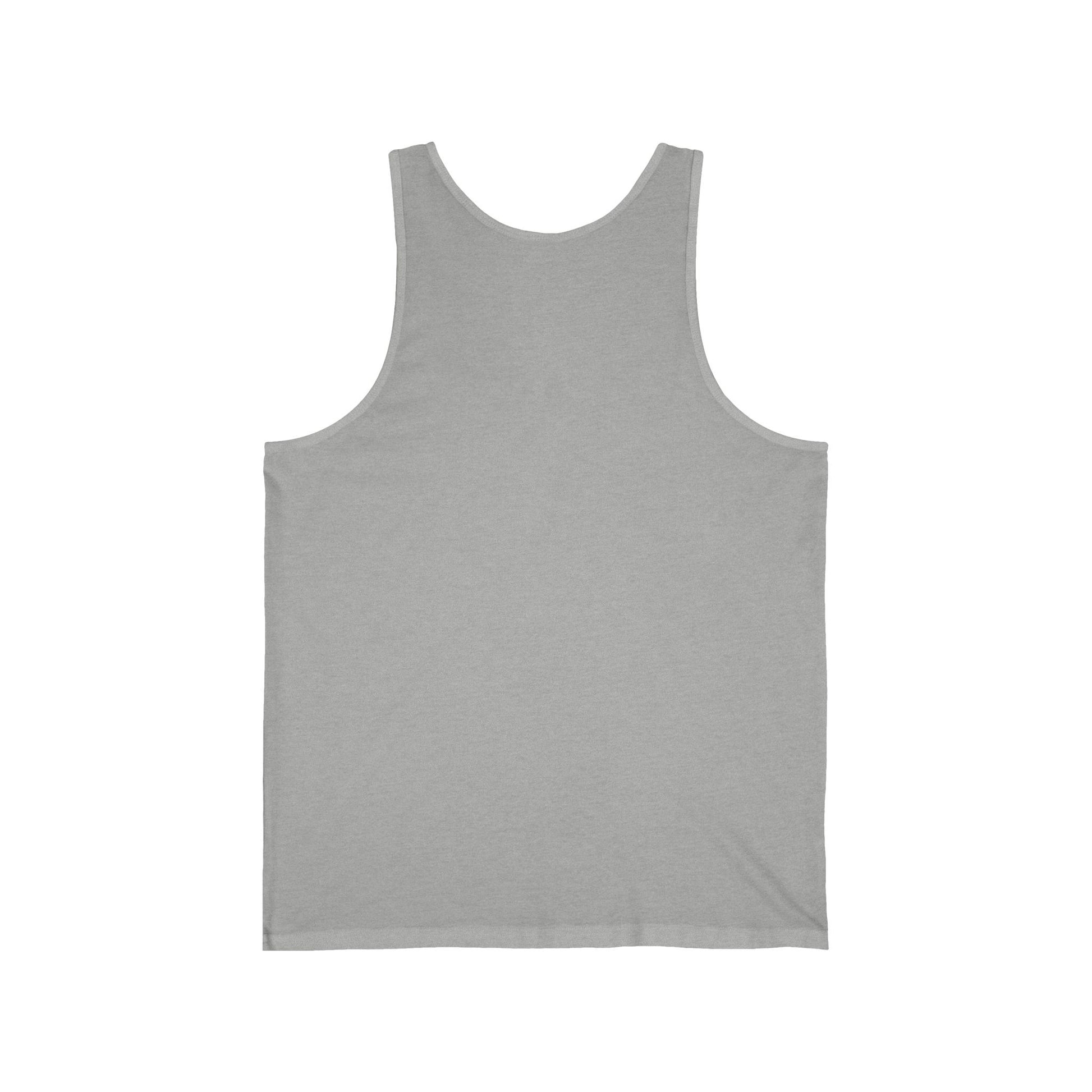 This is the Athletic Heather Earl Grey Tank by Chris Foster Design. This is showcasing the back of the tank. There is no illustration or image. The tank is against a white background. 