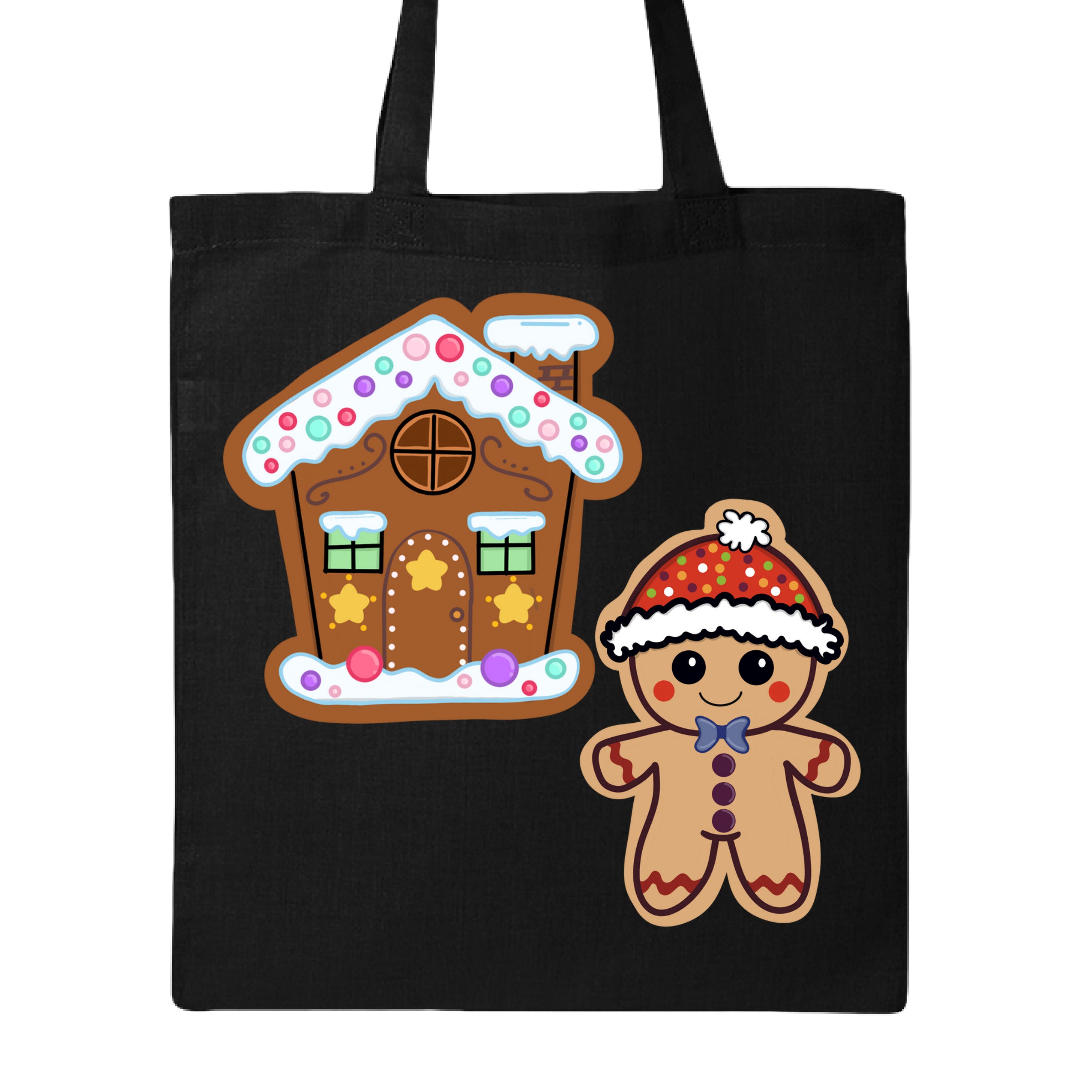 Close-up of the tote's sturdy cotton handles and textured woven fabric detail from an overhead perspective, showing