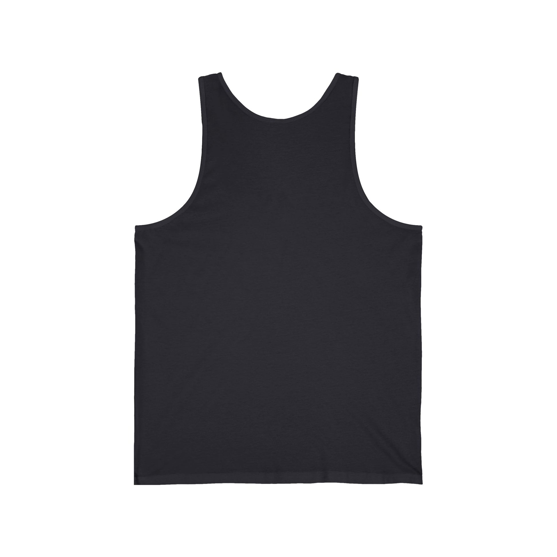 This is the Black Goldfish Jersey Tank by Chris Foster Designs. It comes in sizes XS-2XL. This is the back of the tank. There is no illustrations. The tank is against a white background.